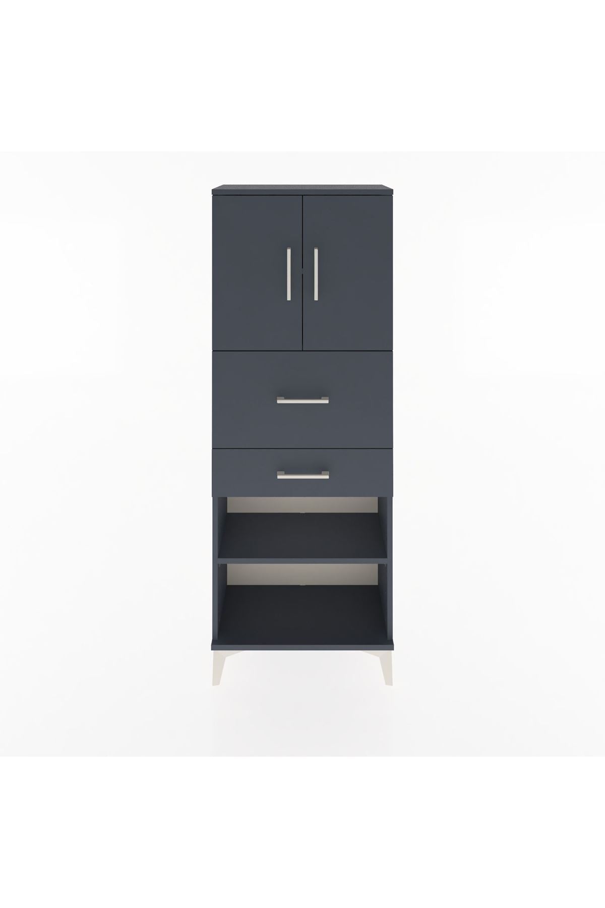Arges Dolap 3 Raflı 2 Çekmeceli 2 Kapaklı 60x30x163 Antrasit-Antrasit