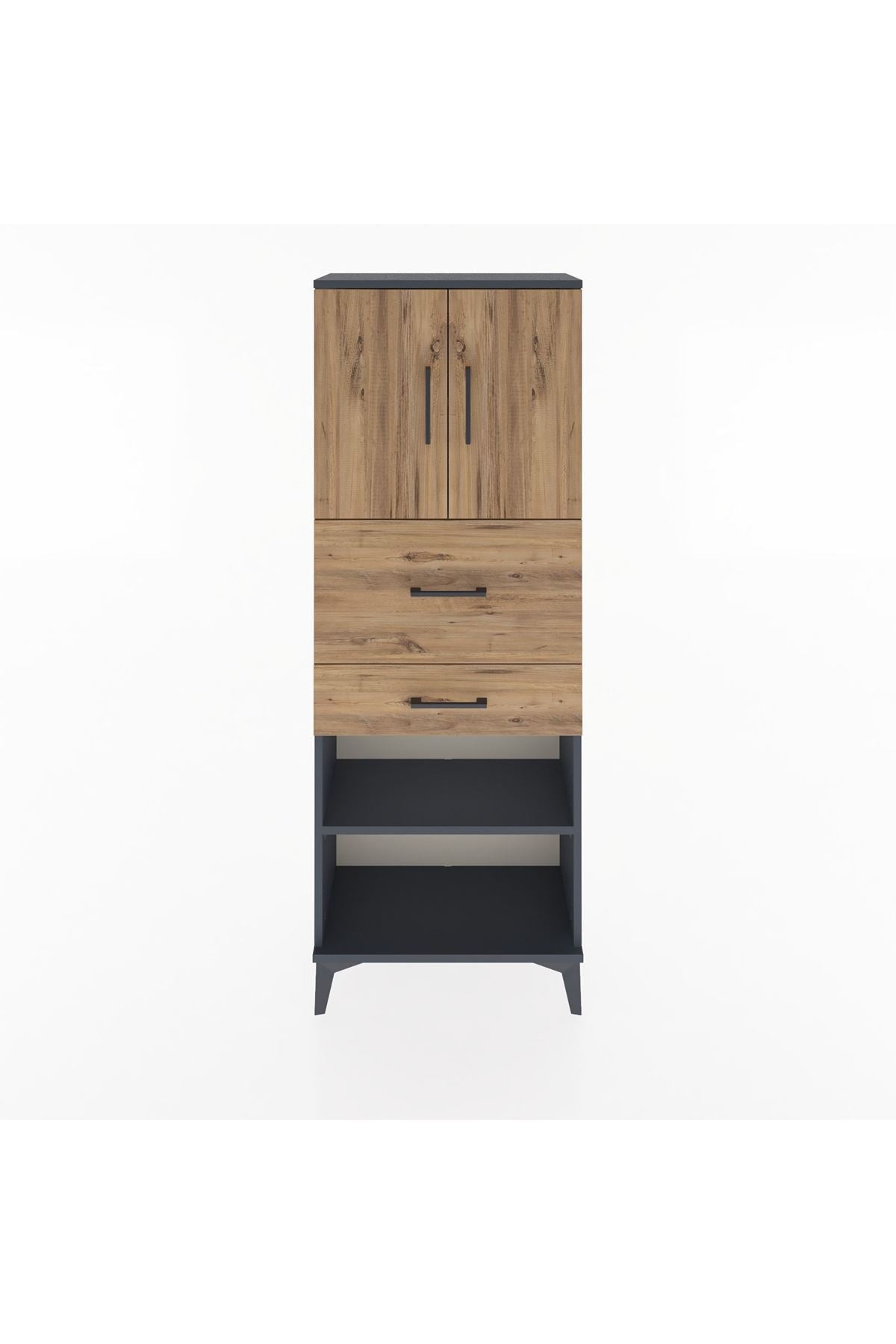 Arges Dolap 3 Raflı 2 Çekmeceli 2 Kapaklı 60x30x163 Antrasit-Çam