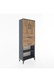 Arges Dolap 3 Raflı 2 Çekmeceli 2 Kapaklı 60x30x163 Antrasit-Çam