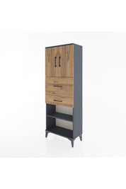 Arges Dolap 3 Raflı 2 Çekmeceli 2 Kapaklı 60x30x163 Antrasit-Çam