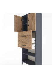 Arges Dolap 3 Raflı 2 Çekmeceli 2 Kapaklı 60x30x163 Antrasit-Çam