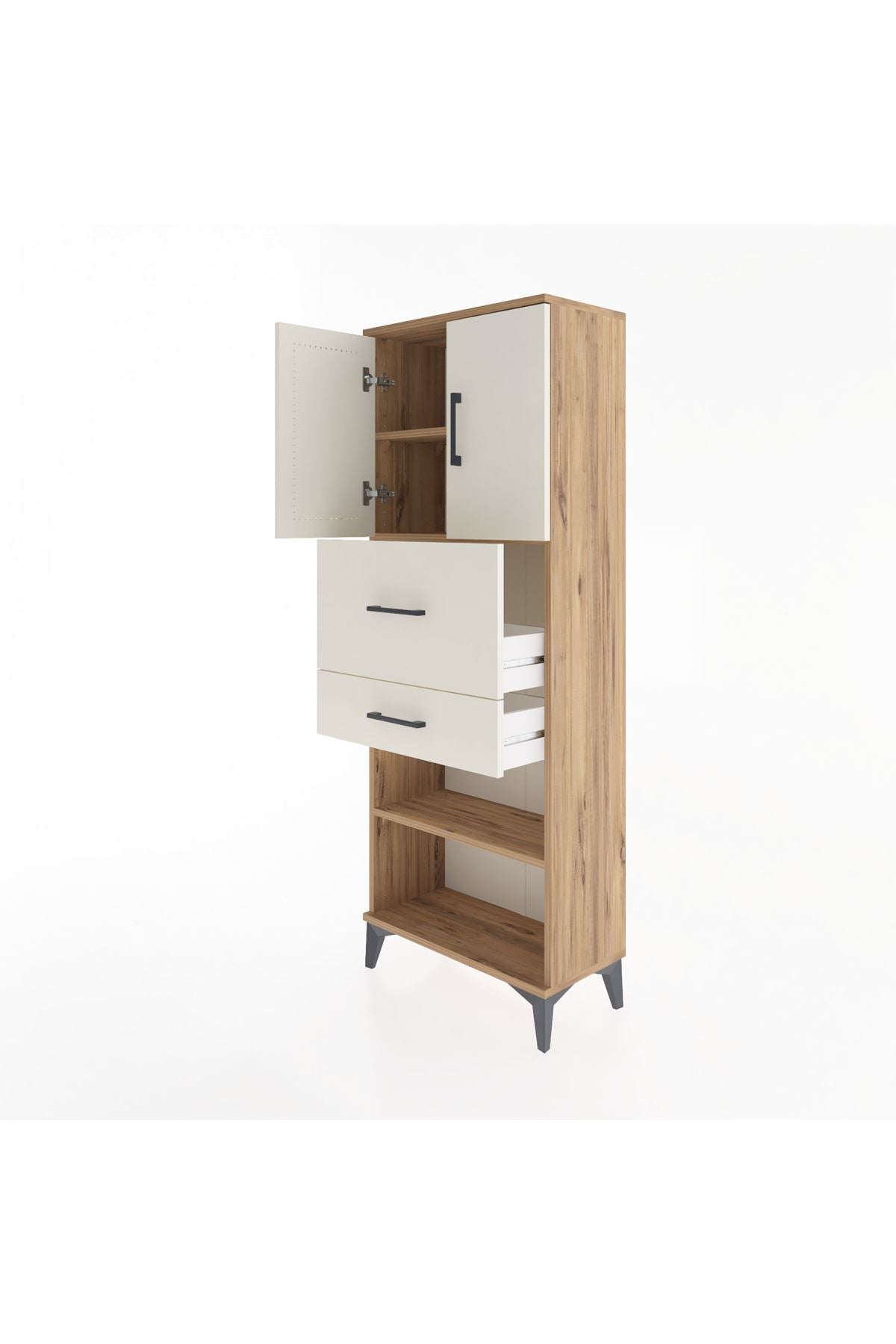 Arges Dolap 3 Raflı 2 Çekmeceli 2 Kapaklı 60x30x163 Çam-Aytaşı