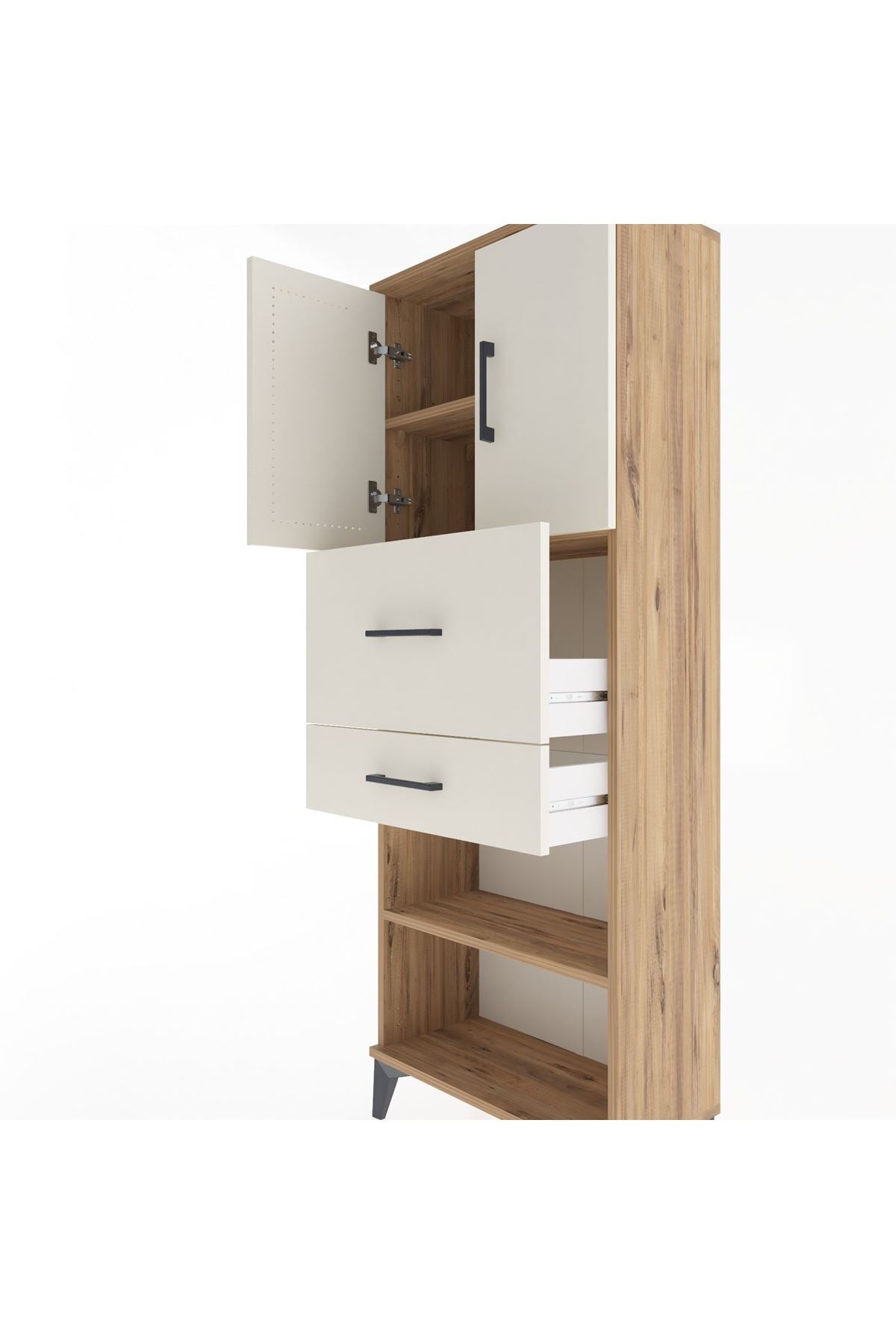 Arges Dolap 3 Raflı 2 Çekmeceli 2 Kapaklı 60x30x163 Çam-Aytaşı