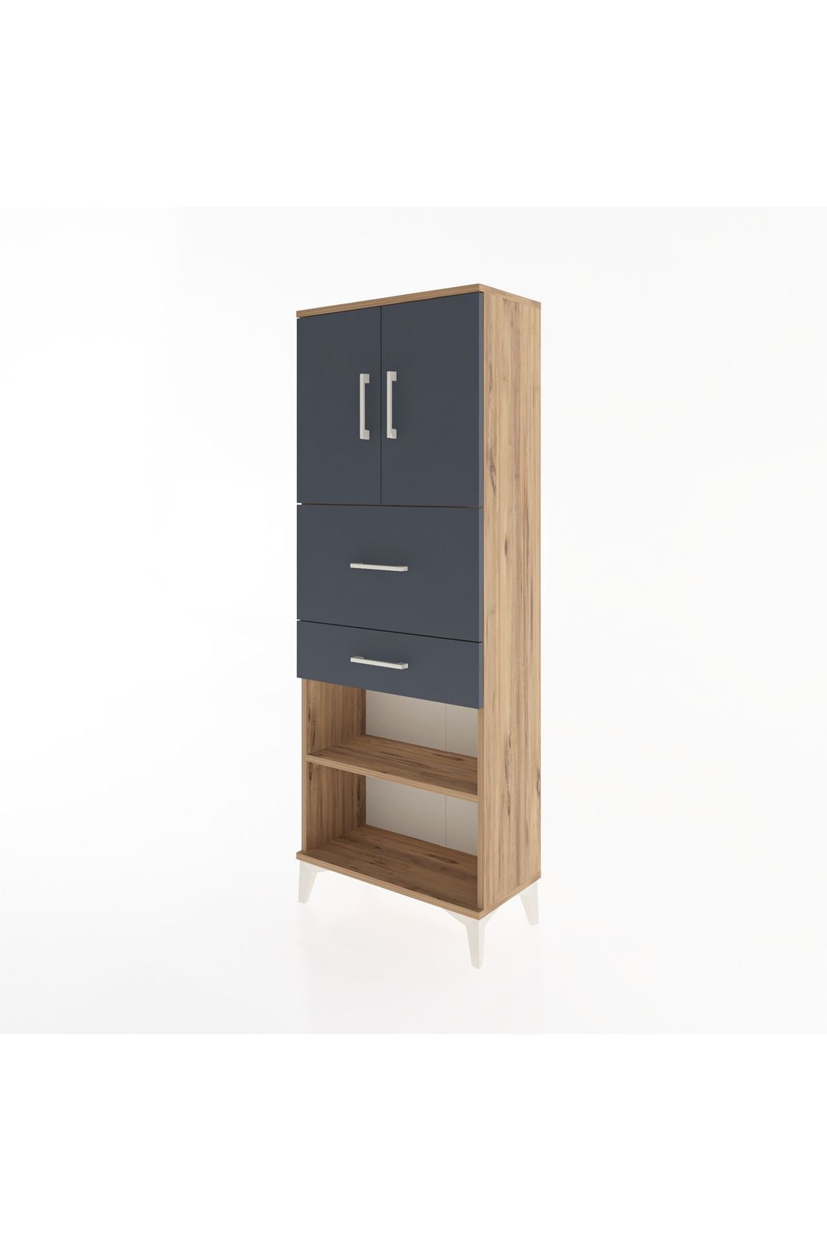 Arges Dolap 3 Raflı 2 Çekmeceli 2 Kapaklı 60x30x163 Çam-Antrasit