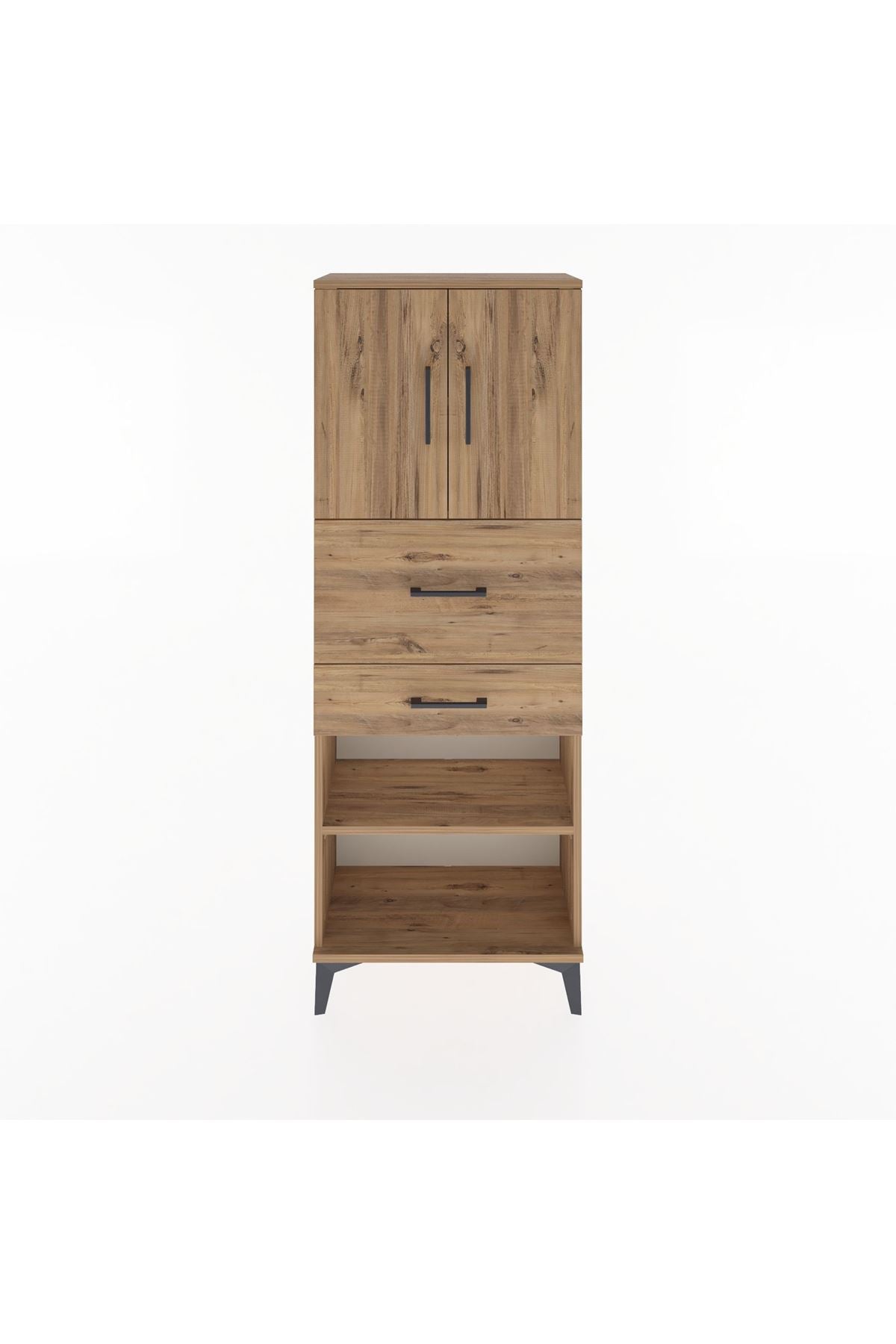 Arges Dolap 3 Raflı 2 Çekmeceli 2 Kapaklı 60x30x163 Çam-Çam