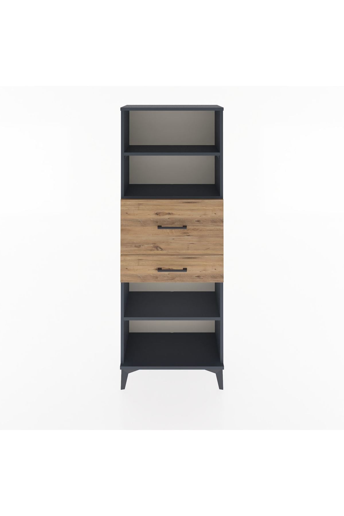 Arges Dolap 3 Raflı 2 Çekmeceli 60x30x163 Antrasit-Çam