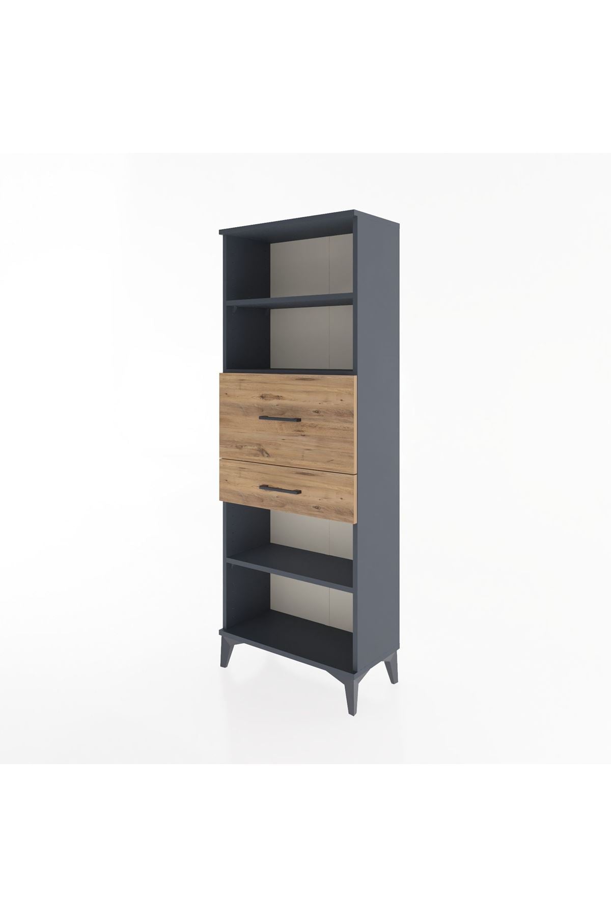 Arges Dolap 3 Raflı 2 Çekmeceli 60x30x163 Antrasit-Çam