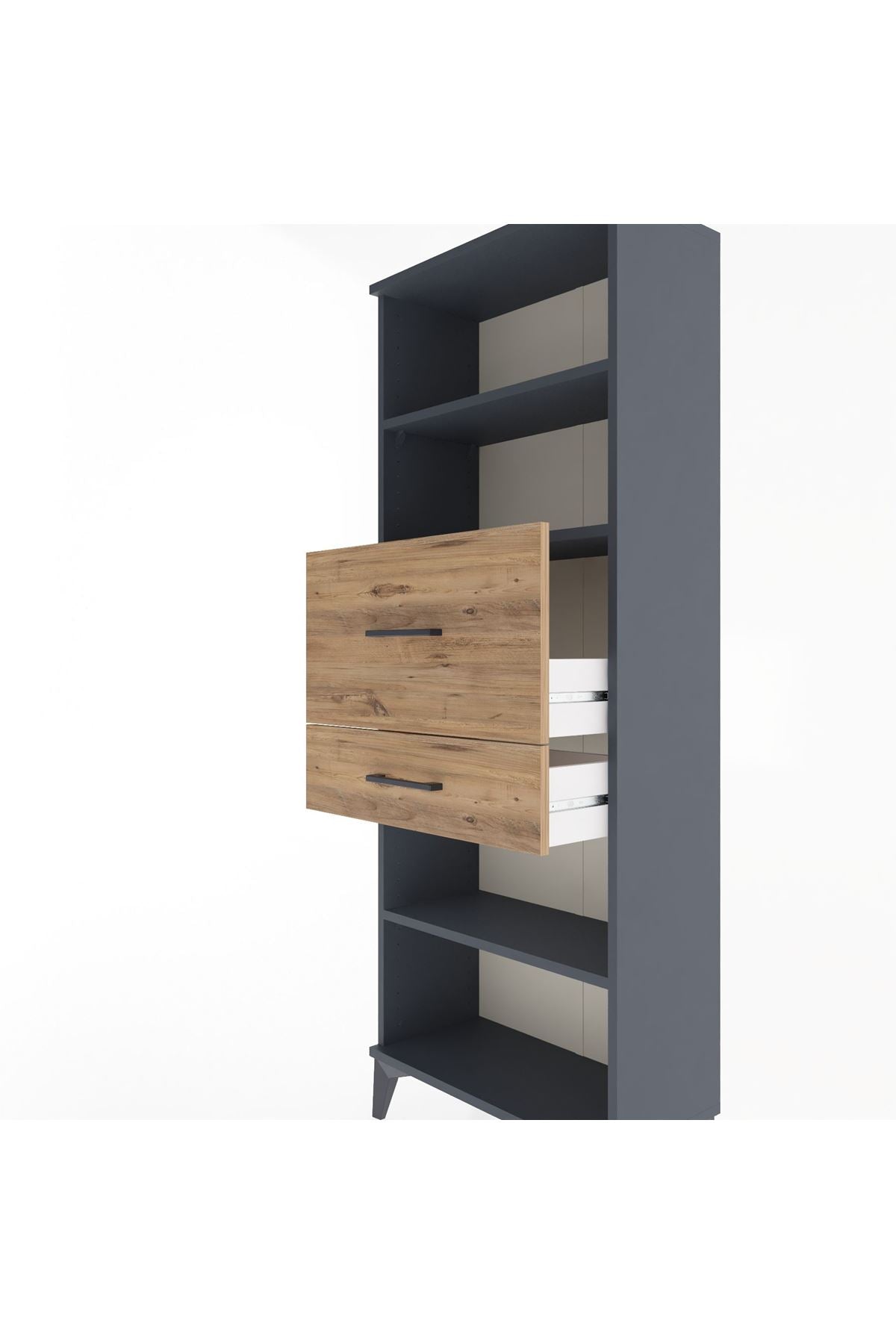 Arges Dolap 3 Raflı 2 Çekmeceli 60x30x163 Antrasit-Çam