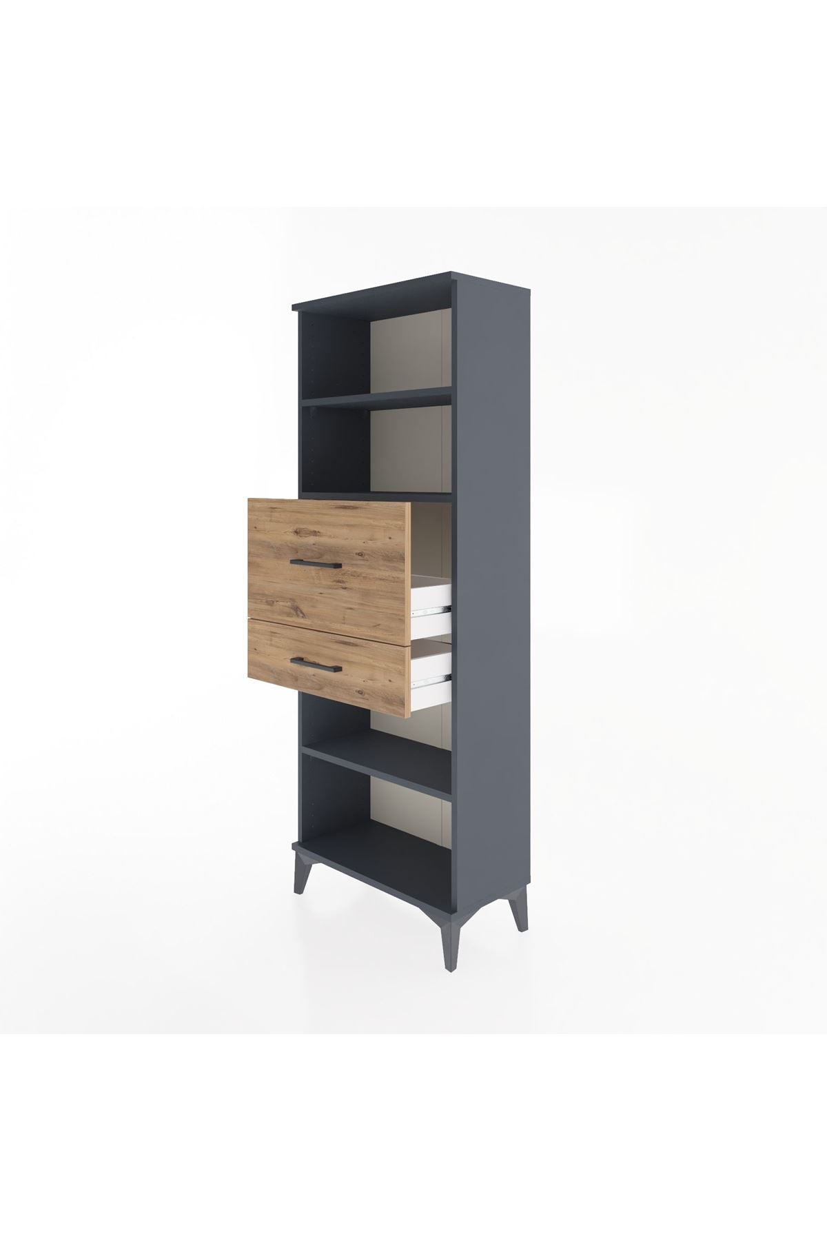 Arges Dolap 3 Raflı 2 Çekmeceli 60x30x163 Antrasit-Çam