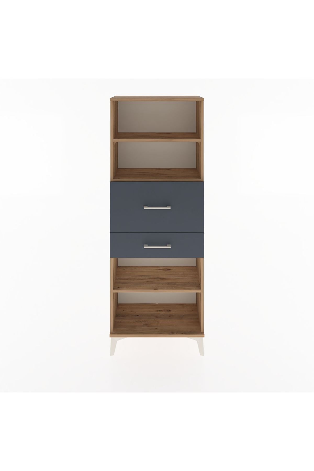 Arges Dolap 3 Raflı 2 Çekmeceli 60x30x163 Çam-Antrasit