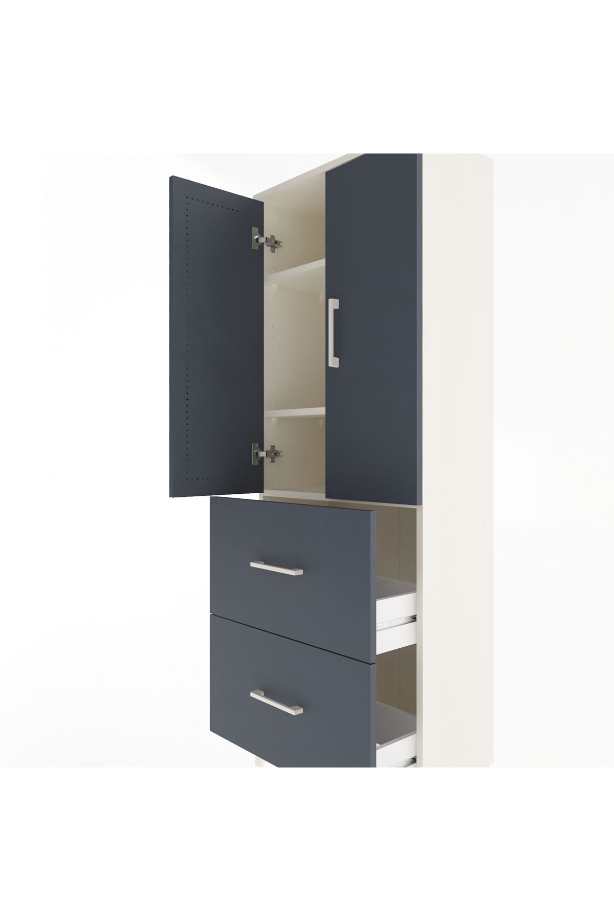 Arges Dolap 3 Raflı 2 Çekmeceli 2 Kapaklı 60x30x163 Aytaşı-Antrasit