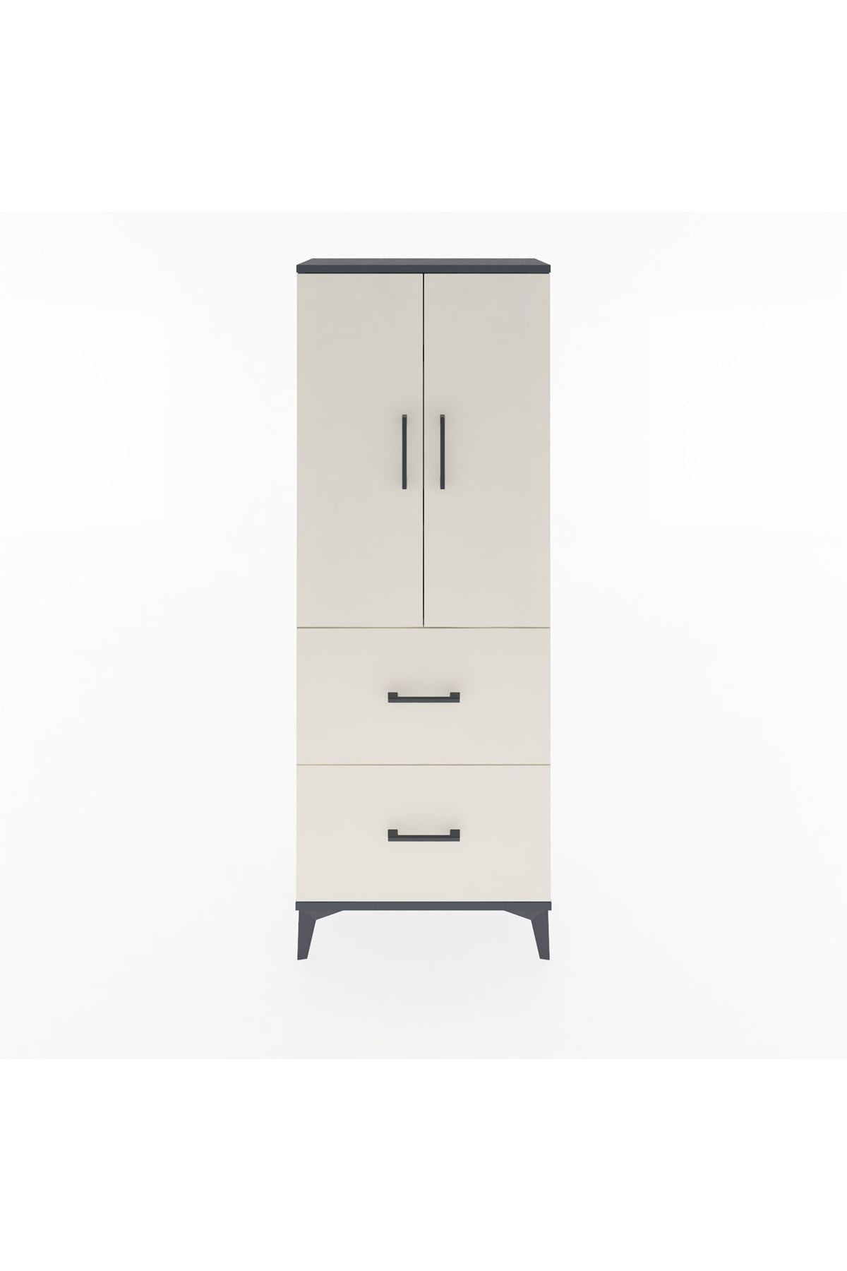 Arges Dolap 3 Raflı 2 Çekmeceli 2 Kapaklı 60x30x163 Antrasit-Aytaşı