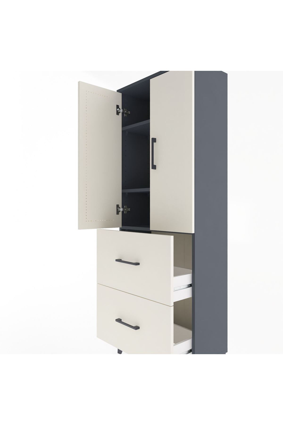 Arges Dolap 3 Raflı 2 Çekmeceli 2 Kapaklı 60x30x163 Antrasit-Aytaşı