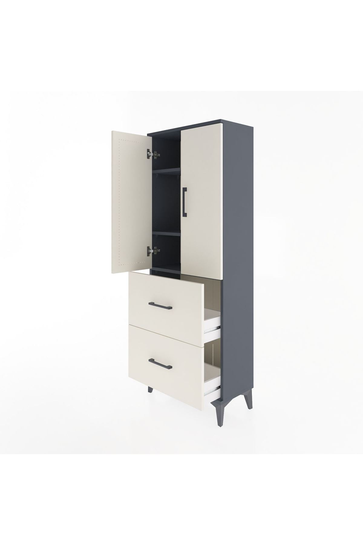 Arges Dolap 3 Raflı 2 Çekmeceli 2 Kapaklı 60x30x163 Antrasit-Aytaşı