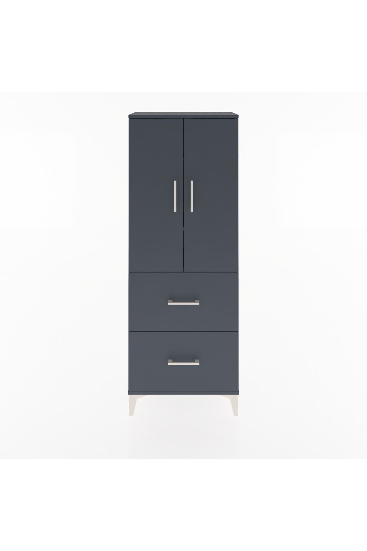 Arges Dolap 3 Raflı 2 Çekmeceli 2 Kapaklı 60x30x163 Antrasit-Antrasit