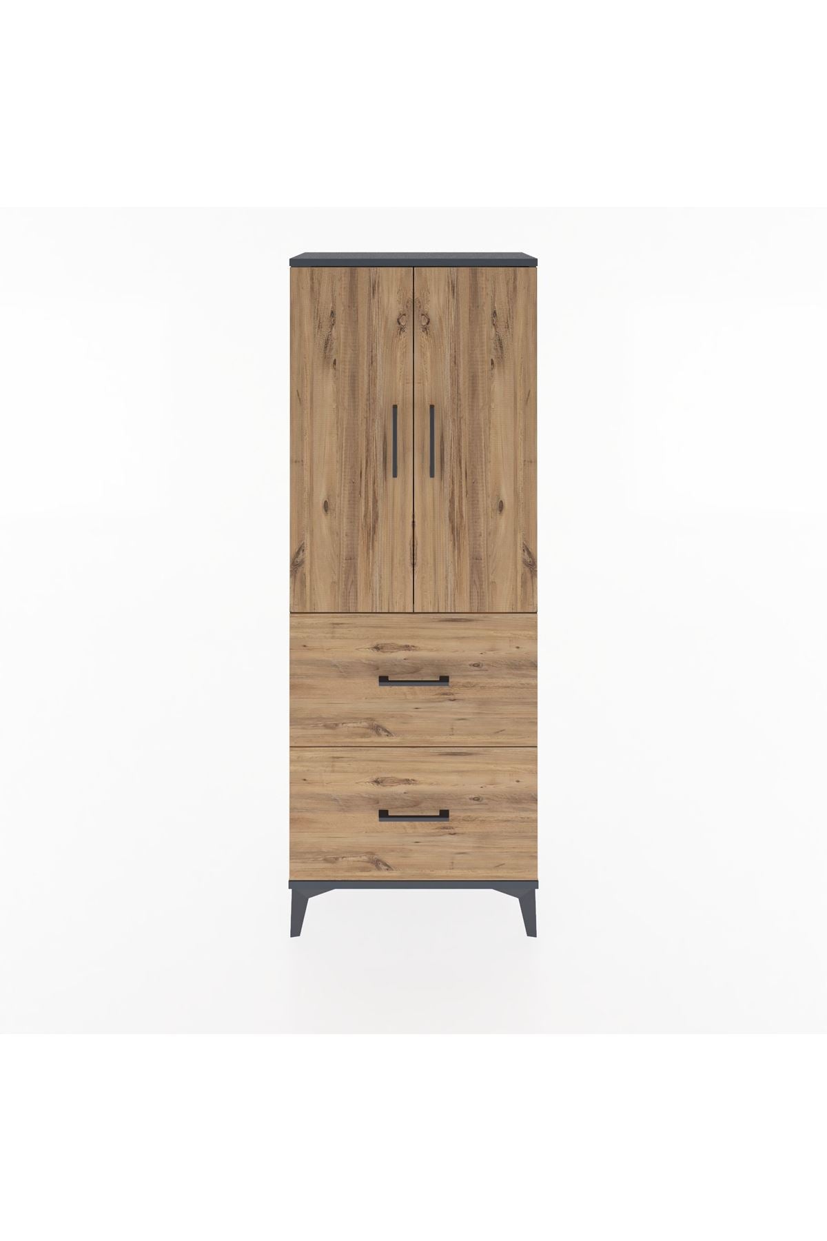 Arges Dolap 3 Raflı 2 Çekmeceli 2 Kapaklı 60x30x163 Antrasit-Çam
