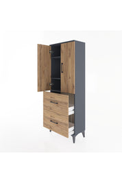Arges Dolap 3 Raflı 2 Çekmeceli 2 Kapaklı 60x30x163 Antrasit-Çam
