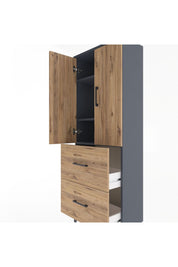 Arges Dolap 3 Raflı 2 Çekmeceli 2 Kapaklı 60x30x163 Antrasit-Çam