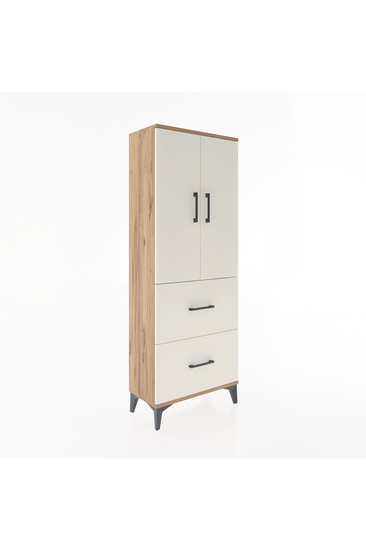 Arges Dolap 3 Raflı 2 Çekmeceli 2 Kapaklı 60x30x163 Çam-Aytaşı