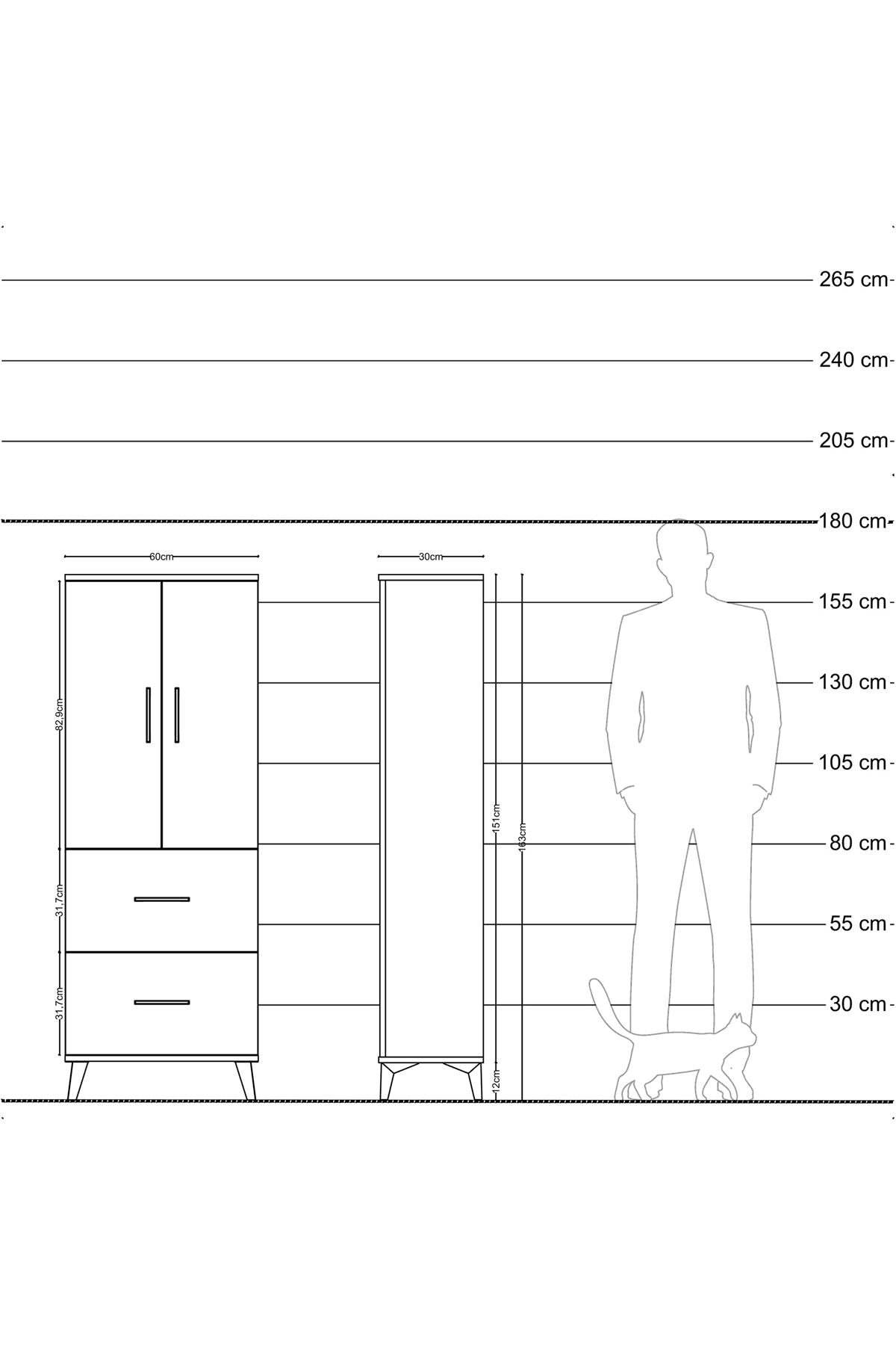 Arges Dolap 3 Raflı 2 Çekmeceli 2 Kapaklı 60x30x163 Antrasit-Çam