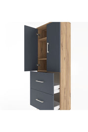 Arges Dolap 3 Raflı 2 Çekmeceli 2 Kapaklı 60x30x163 Çam-Antrasit