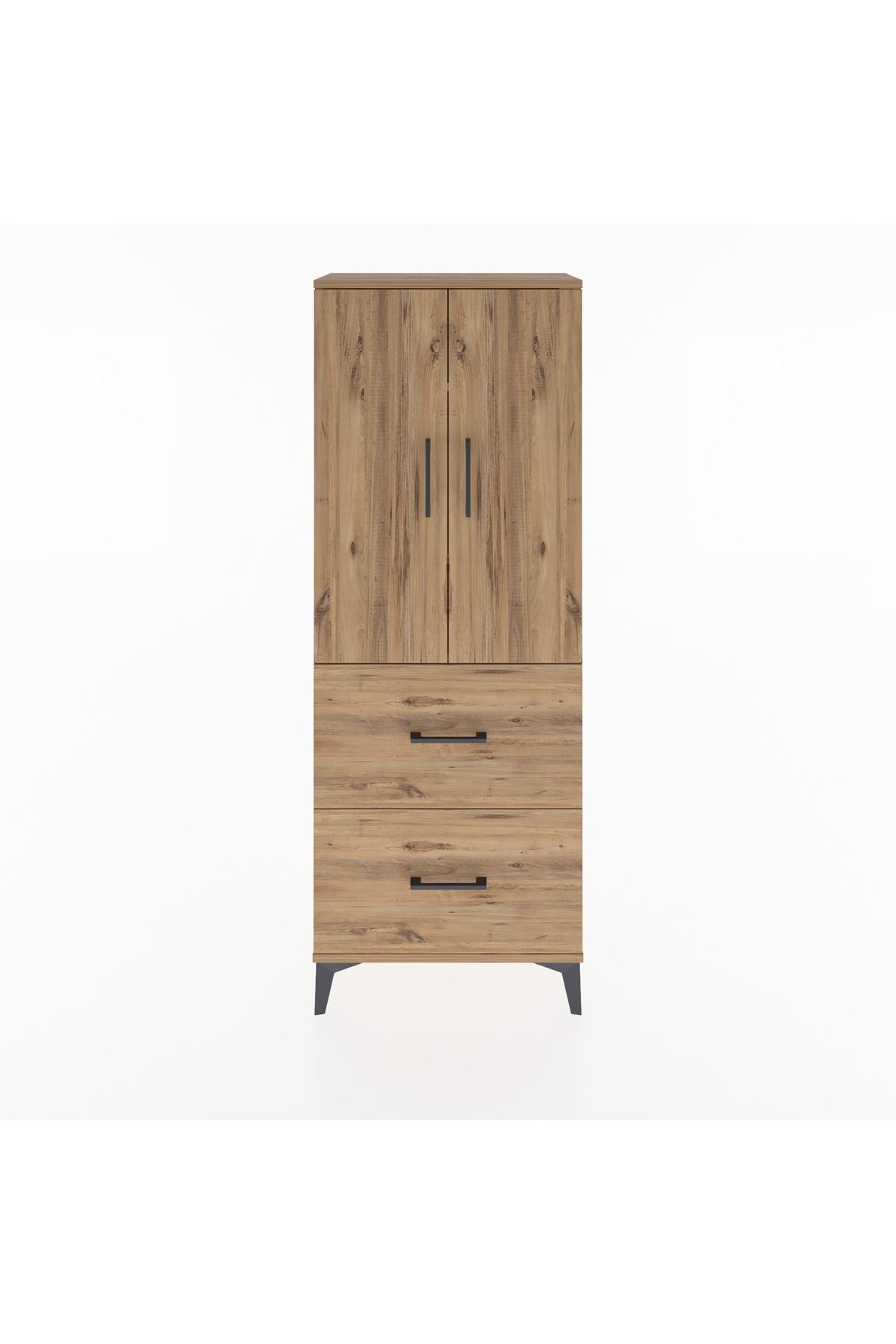 Arges Dolap 3 Raflı 2 Çekmeceli 2 Kapaklı 60x30x163 Çam-Çam