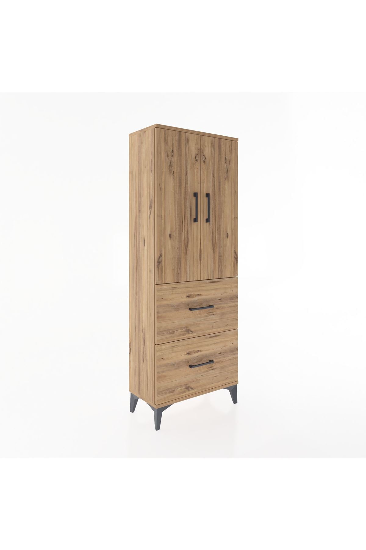 Arges Dolap 3 Raflı 2 Çekmeceli 2 Kapaklı 60x30x163 Çam-Çam