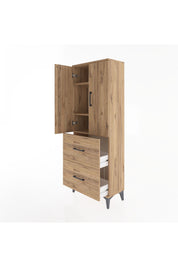 Arges Dolap 3 Raflı 2 Çekmeceli 2 Kapaklı 60x30x163 Çam-Çam