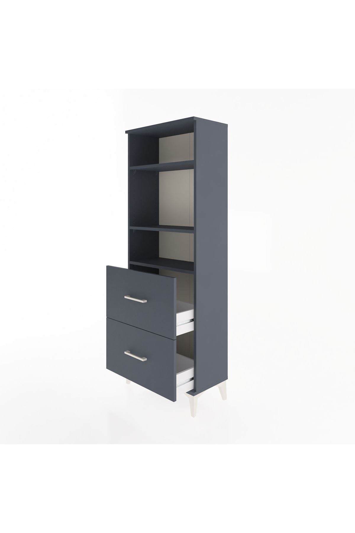 Arges Dolap 3 Raflı 2 Çekmeceli 60x30x163 Antrasit-Antrasit