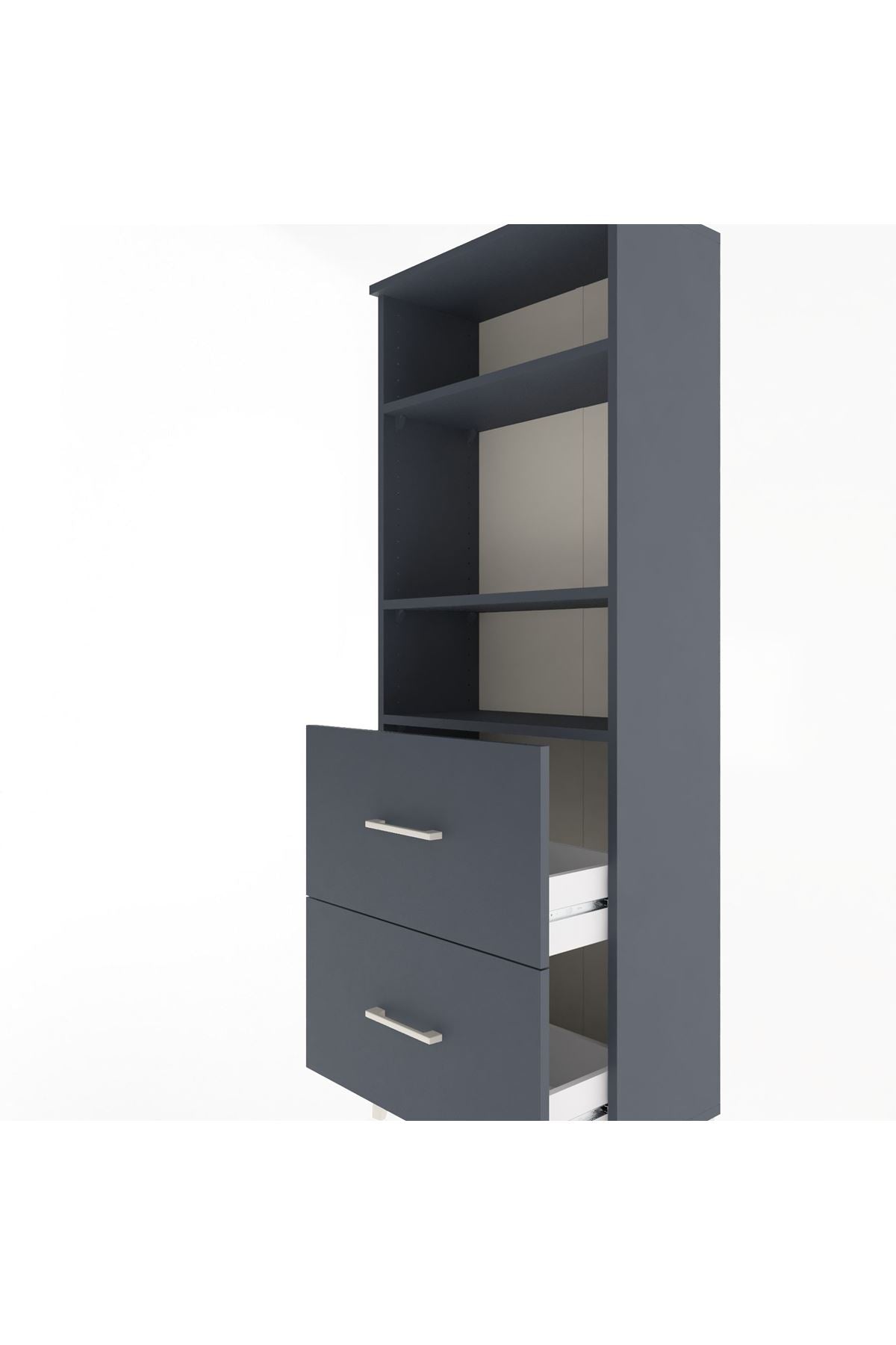 Arges Dolap 3 Raflı 2 Çekmeceli 60x30x163 Antrasit-Antrasit