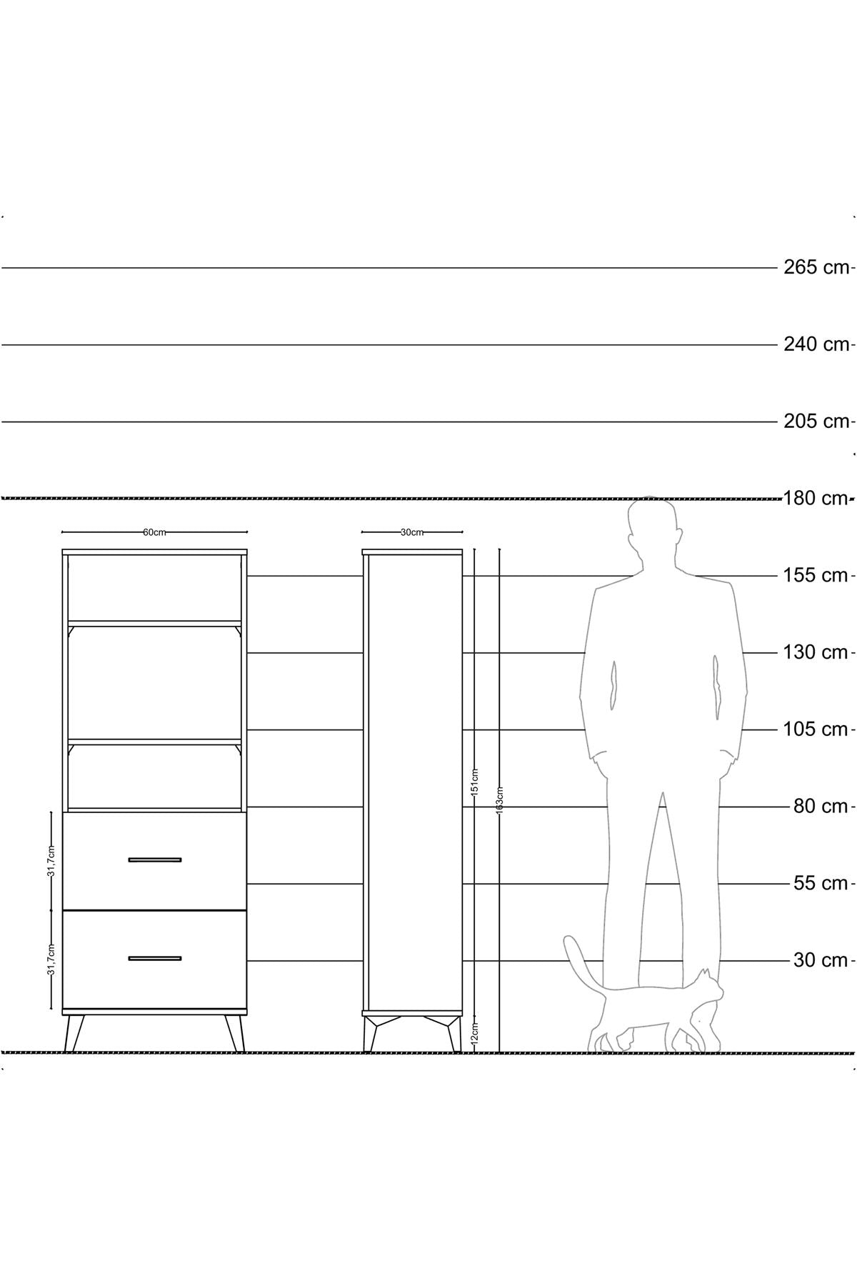 Arges Dolap 3 Raflı 2 Çekmeceli 60x30x163 Antrasit-Antrasit
