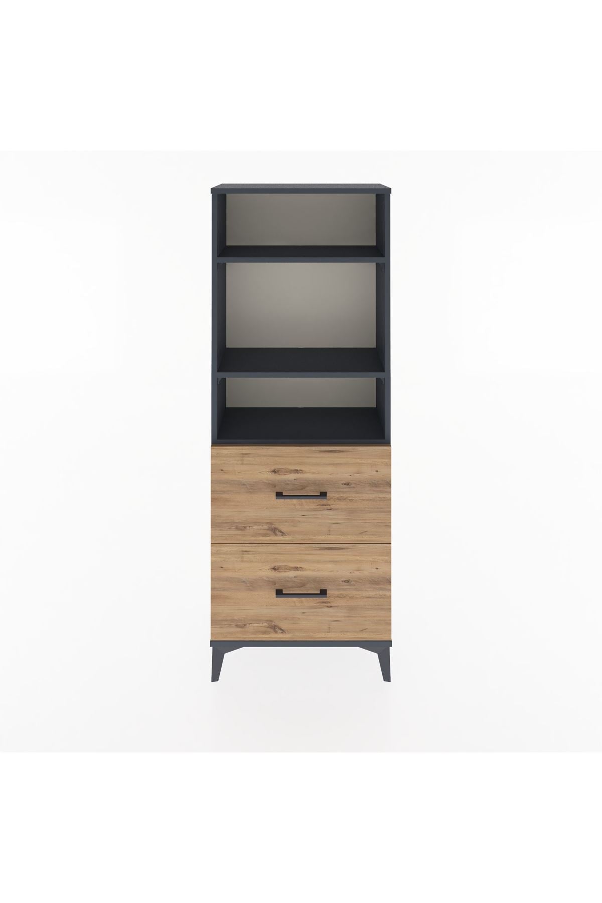 Arges Dolap 3 Raflı 2 Çekmeceli 60x30x163 Antrasit-Çam