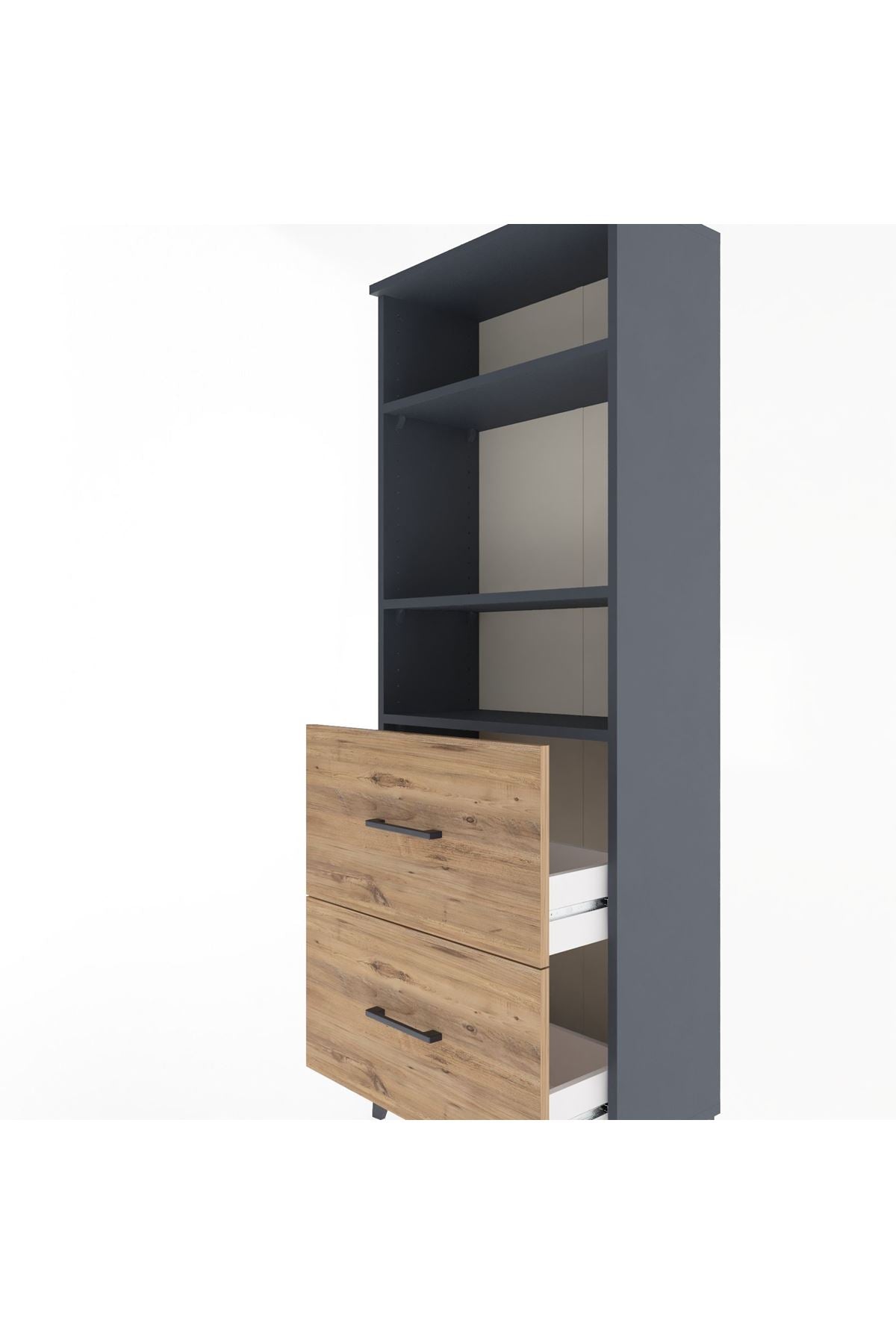 Arges Dolap 3 Raflı 2 Çekmeceli 60x30x163 Antrasit-Çam