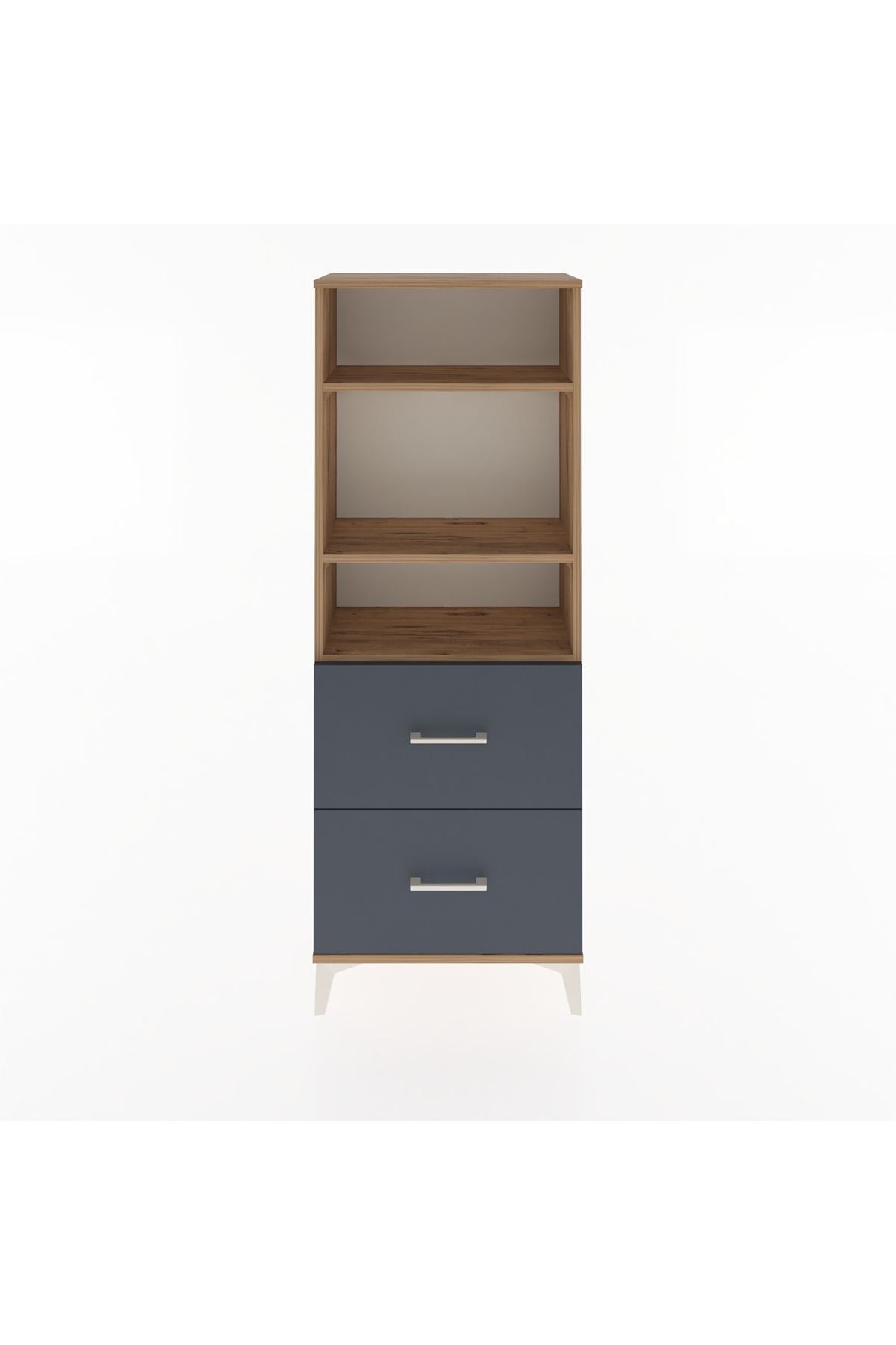 Arges Dolap 3 Raflı 2 Çekmeceli 60x30x163 Çam-Antrasit