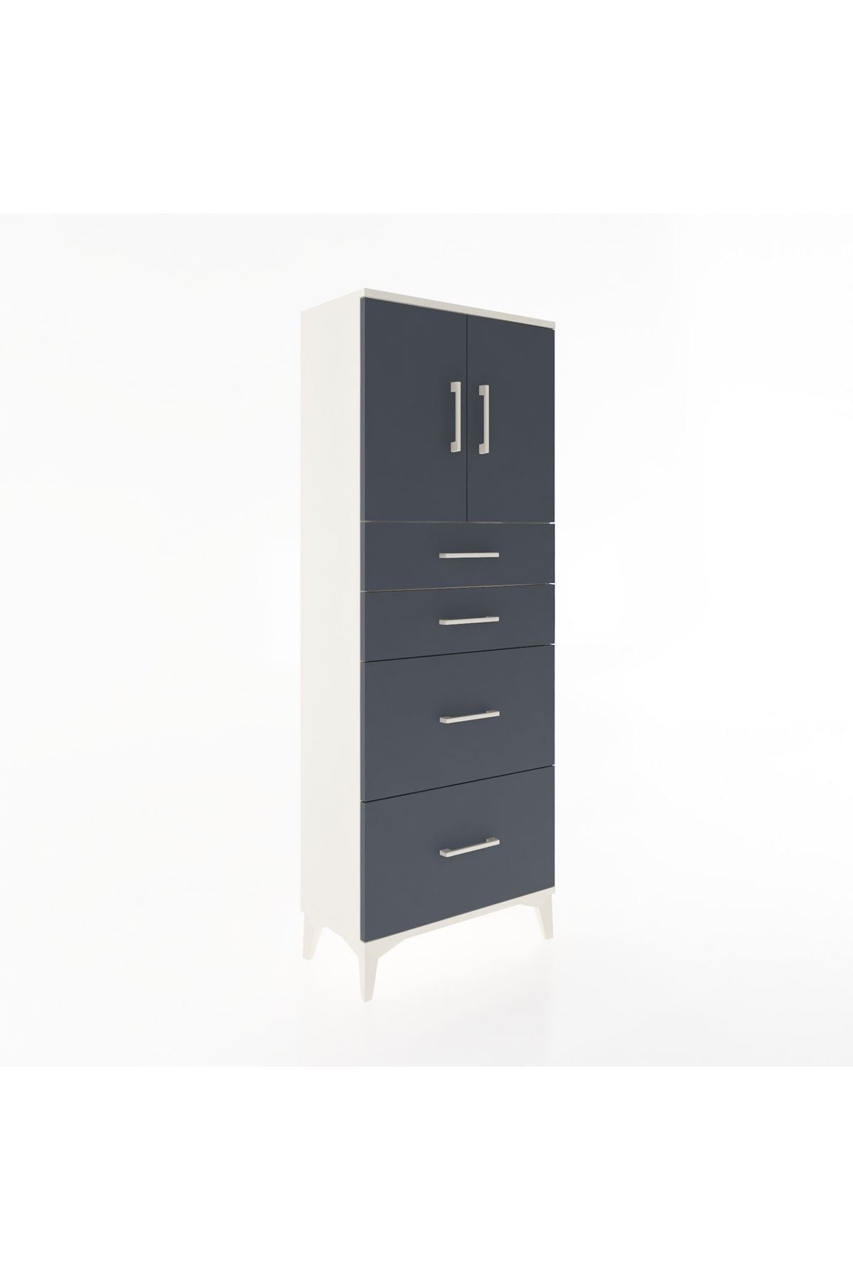 Arges Dolap 2 Raflı 4 Çekmeceli 2 Kapaklı 60x30x163 Aytaşı-Antrasit