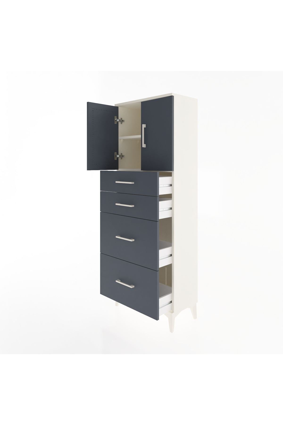 Arges Dolap 2 Raflı 4 Çekmeceli 2 Kapaklı 60x30x163 Aytaşı-Antrasit