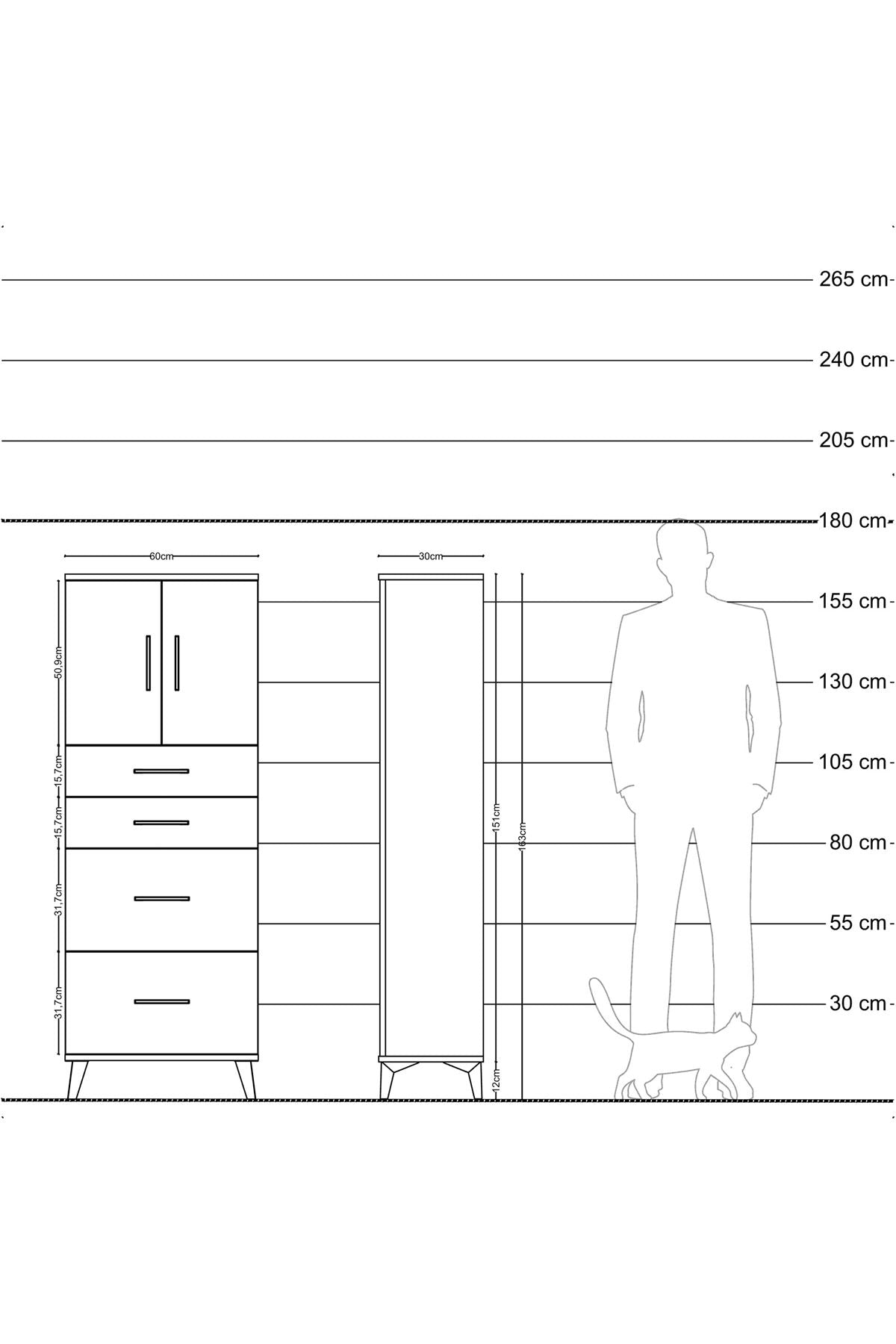 Arges Dolap 2 Raflı 4 Çekmeceli 2 Kapaklı 60x30x163 Aytaşı-Antrasit