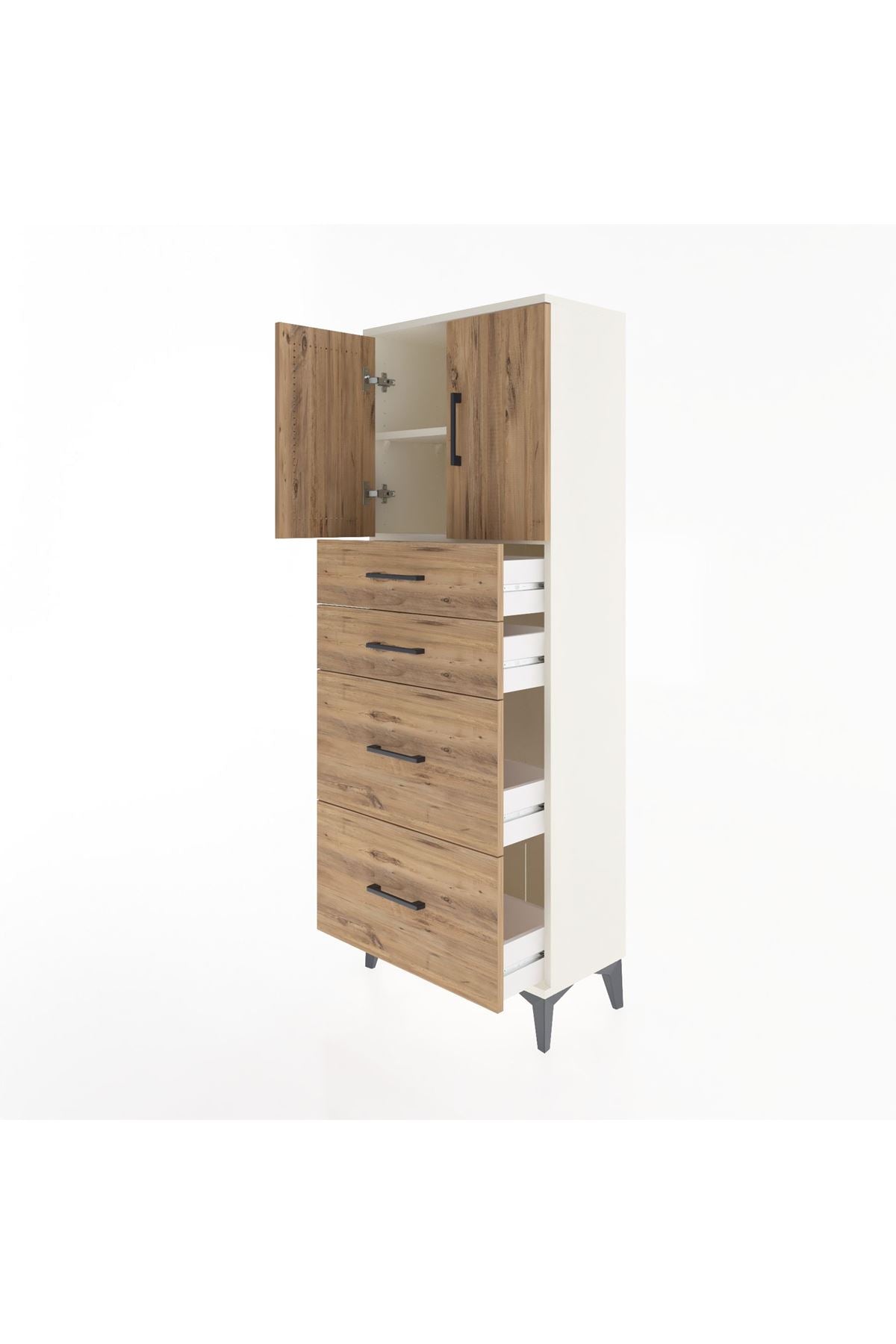 Arges Dolap 2 Raflı 4 Çekmeceli 2 Kapaklı 60x30x163 Aytaşı-Çam