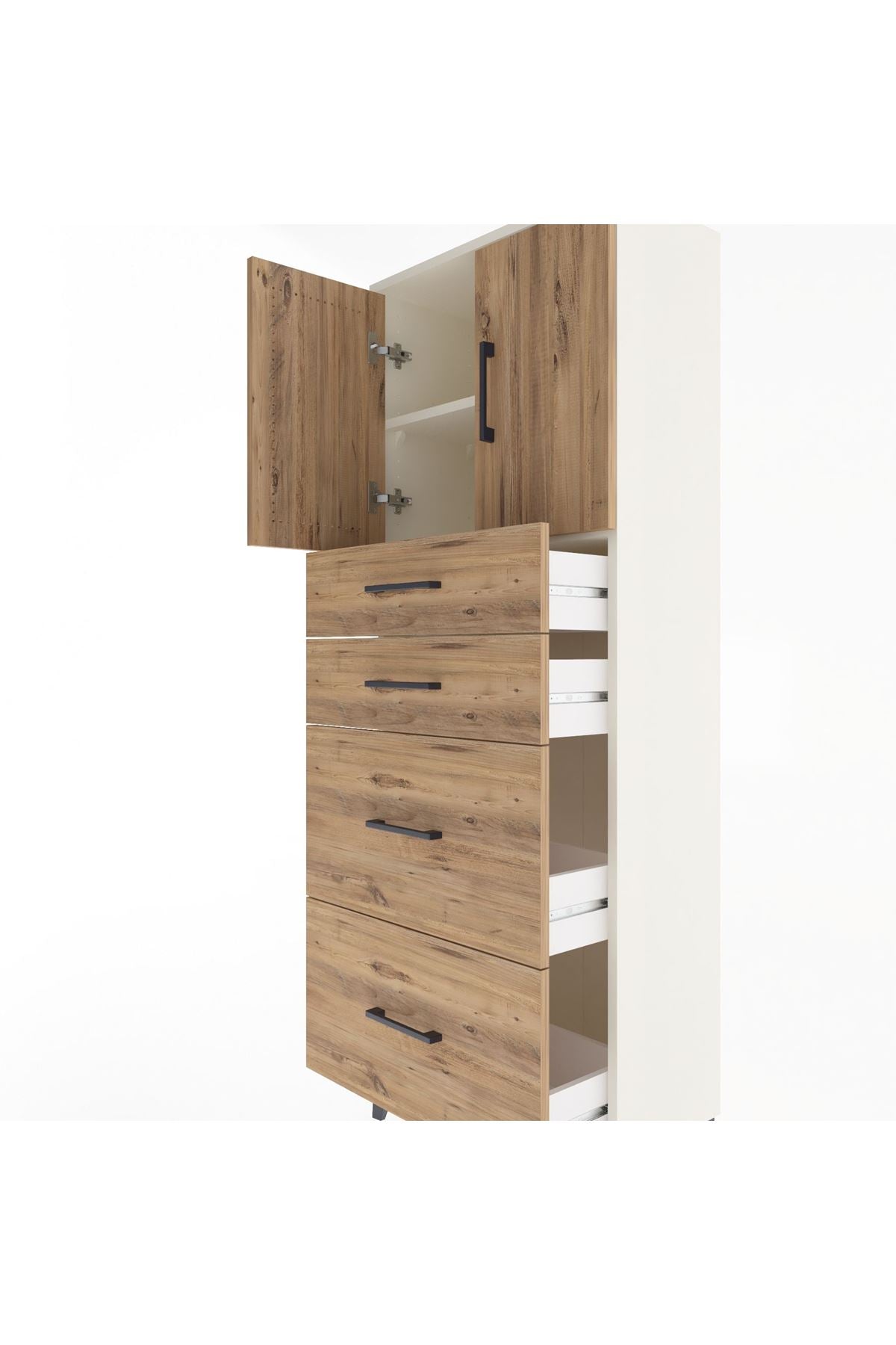 Arges Dolap 2 Raflı 4 Çekmeceli 2 Kapaklı 60x30x163 Aytaşı-Çam