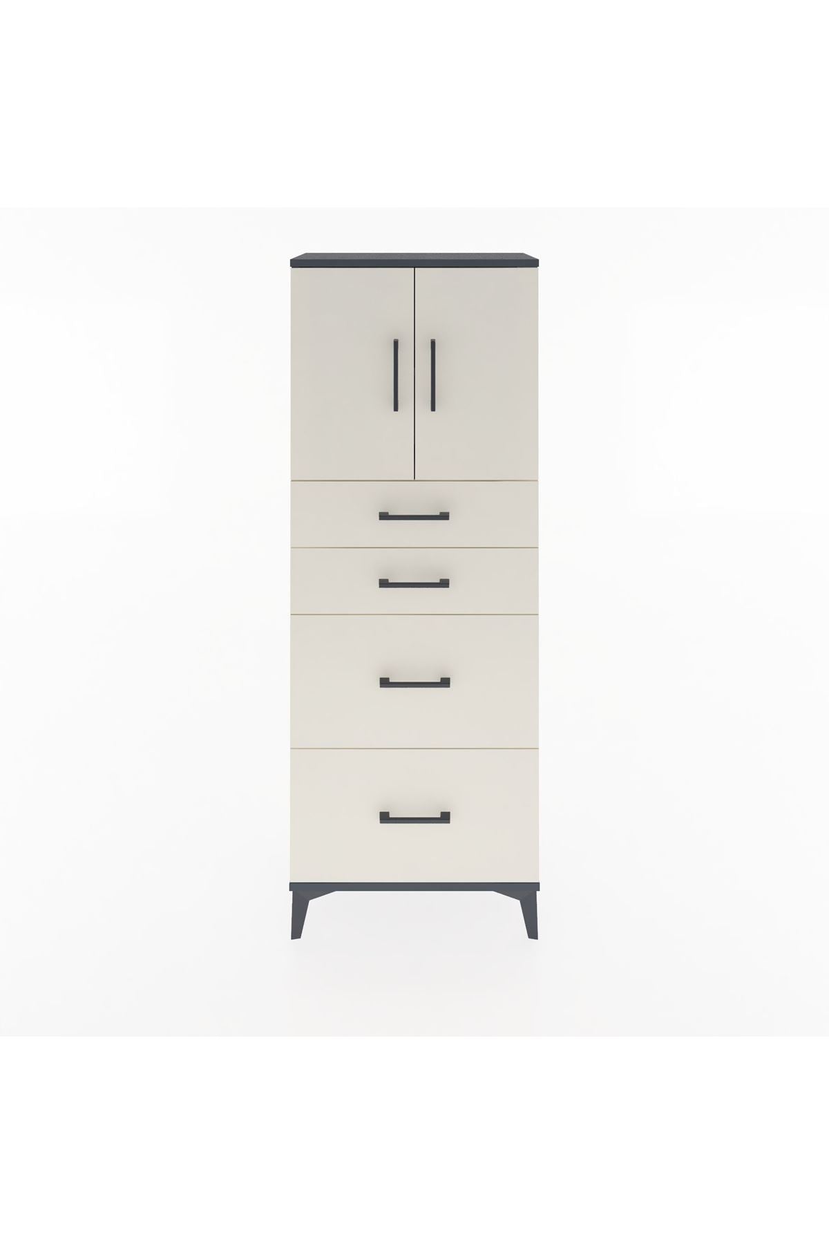 Arges Dolap 2 Raflı 4 Çekmeceli 2 Kapaklı 60x30x163 Antrasit-Aytaşı