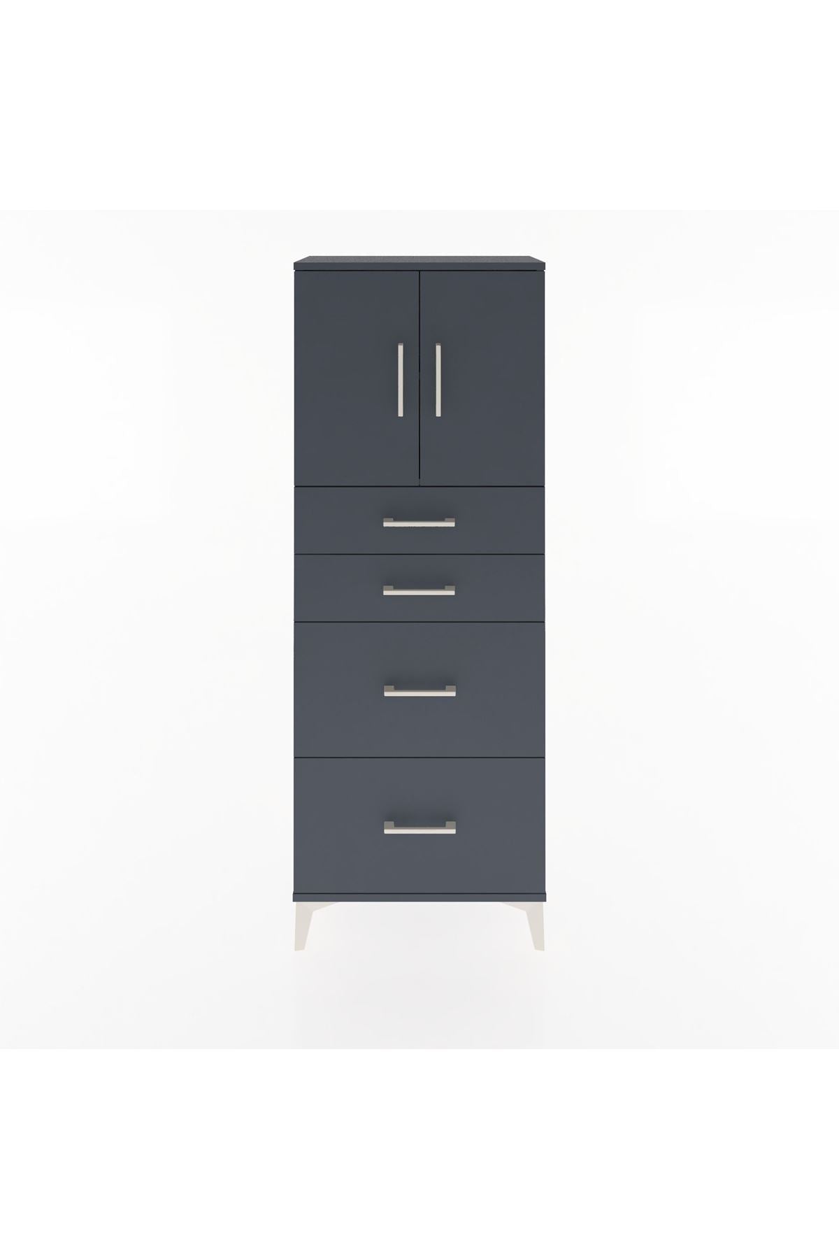 Arges Dolap 2 Raflı 4 Çekmeceli 2 Kapaklı 60x30x163 Antrasit-Antrasit
