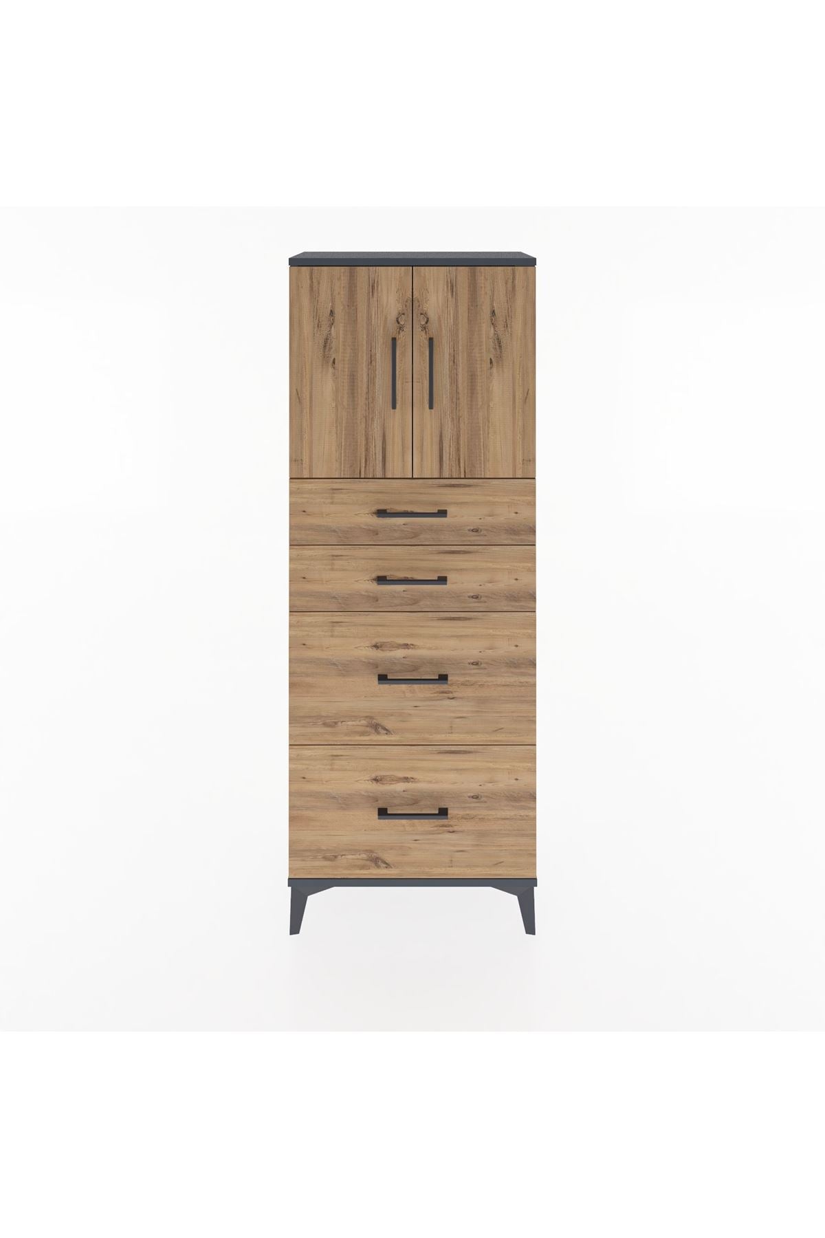 Arges Dolap 2 Raflı 4 Çekmeceli 2 Kapaklı 60x30x163 Antrasit-Çam