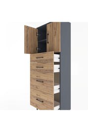 Arges Dolap 2 Raflı 4 Çekmeceli 2 Kapaklı 60x30x163 Antrasit-Çam