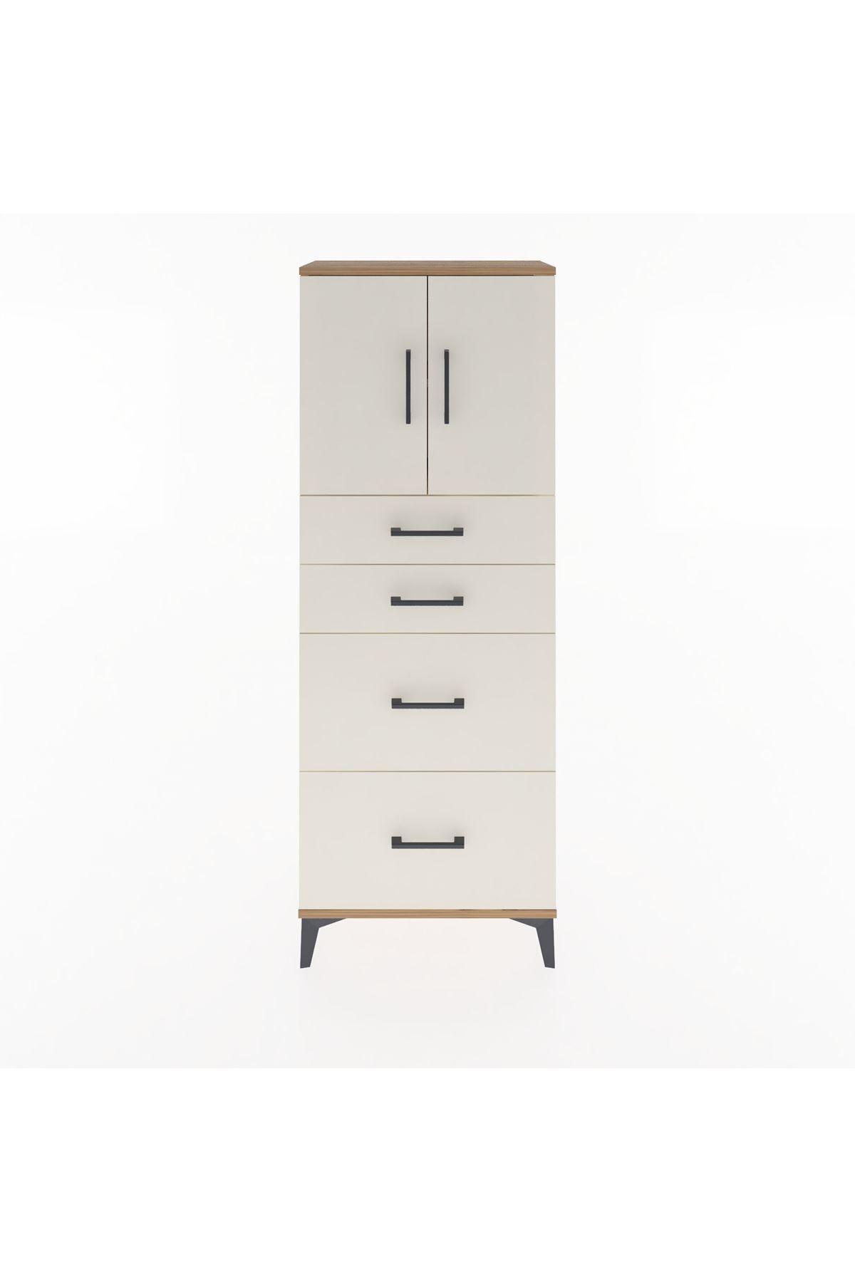 Arges Dolap 2 Raflı 4 Çekmeceli 2 Kapaklı 60x30x163 Çam-Aytaşı