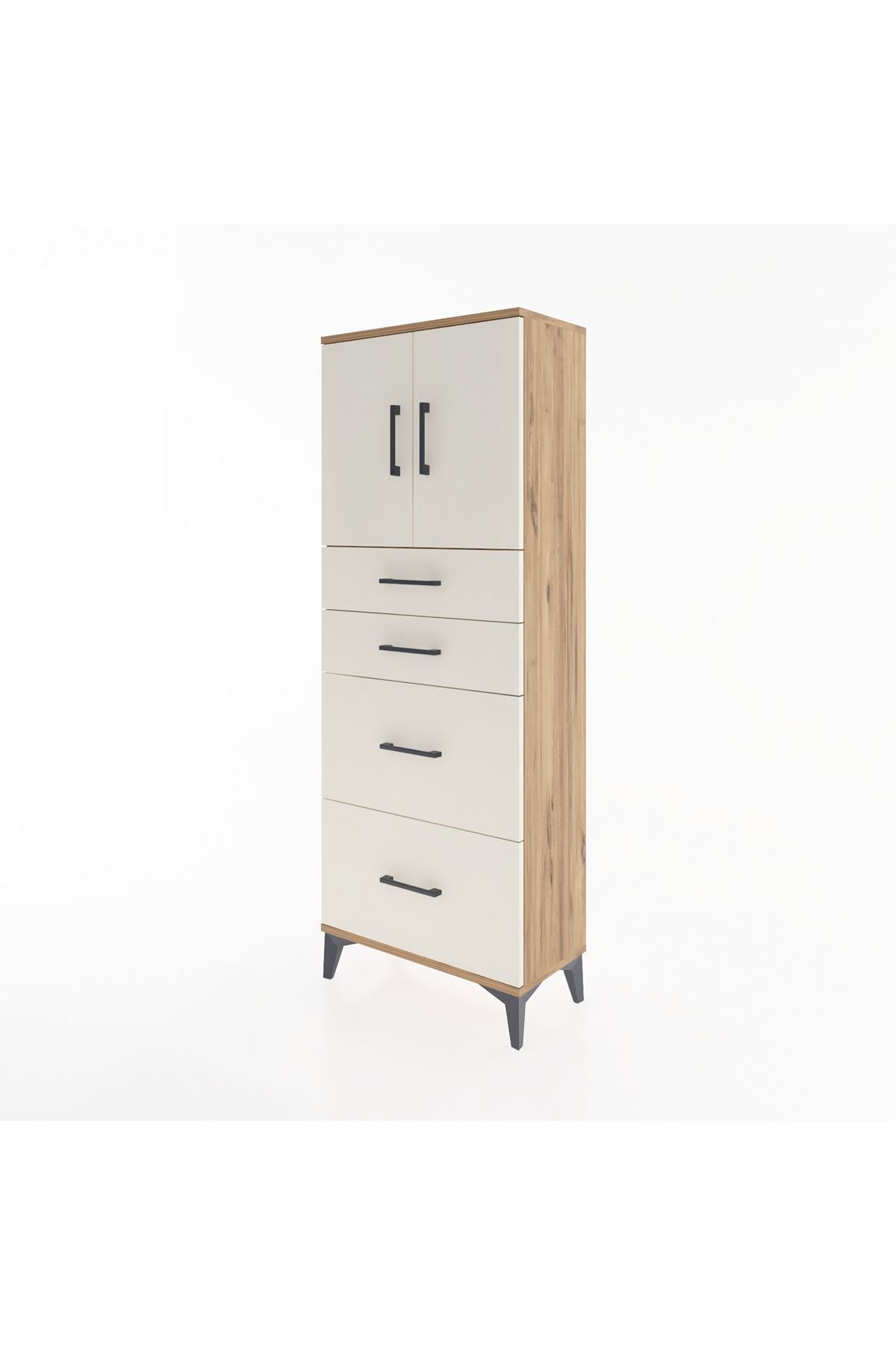 Arges Dolap 2 Raflı 4 Çekmeceli 2 Kapaklı 60x30x163 Çam-Aytaşı