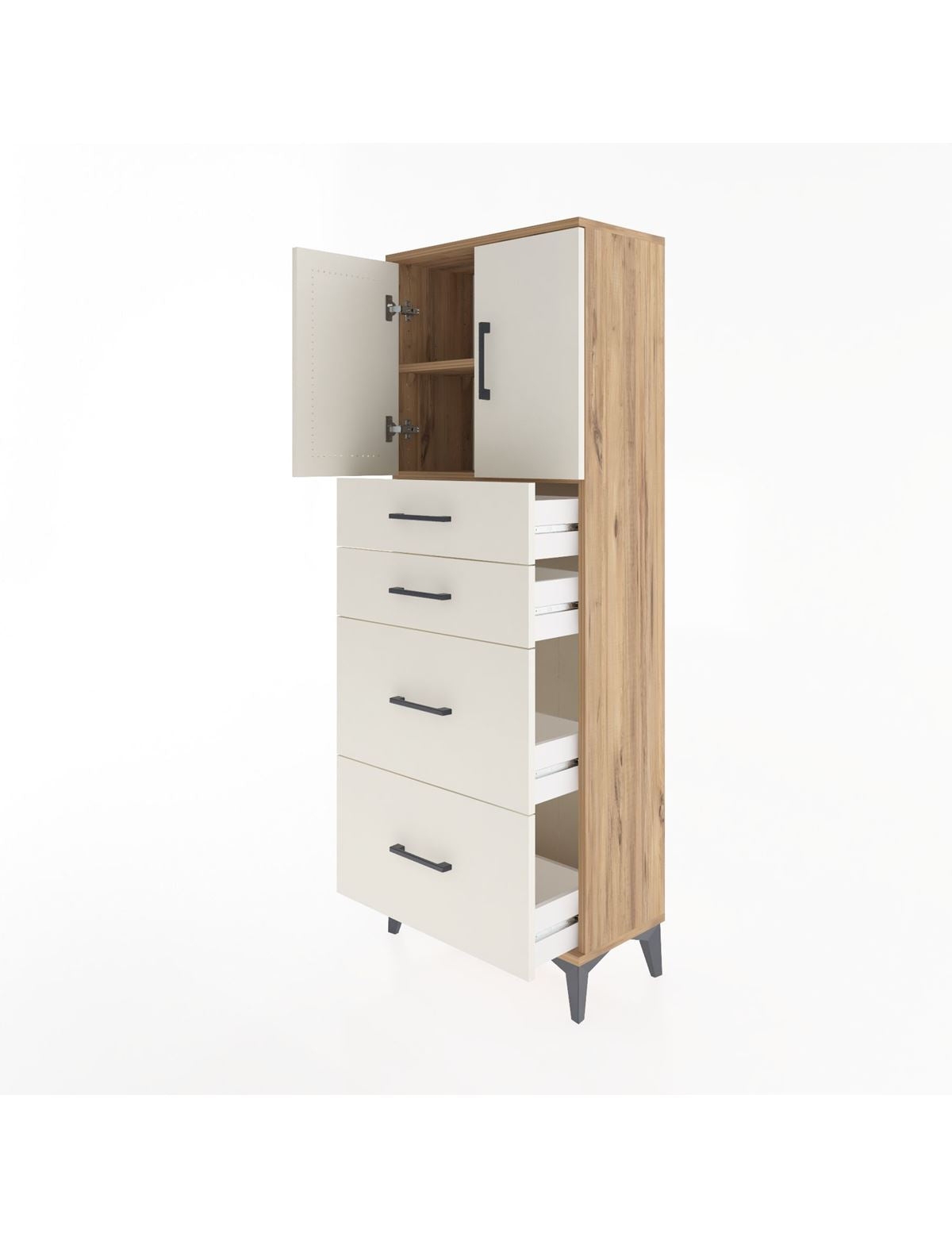 Arges Dolap 2 Raflı 4 Çekmeceli 2 Kapaklı 60x30x163 - S20M065V7A