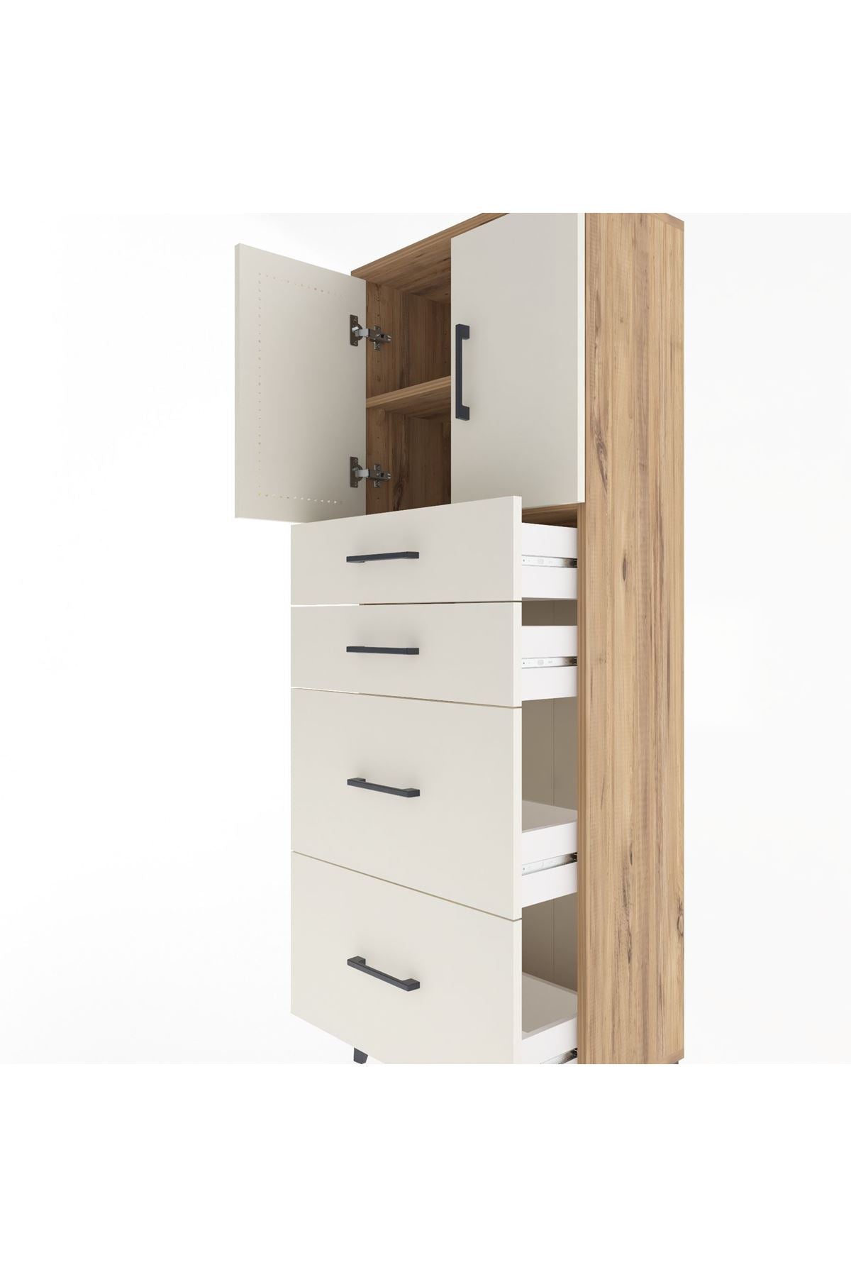 Arges Dolap 2 Raflı 4 Çekmeceli 2 Kapaklı 60x30x163 Çam-Aytaşı