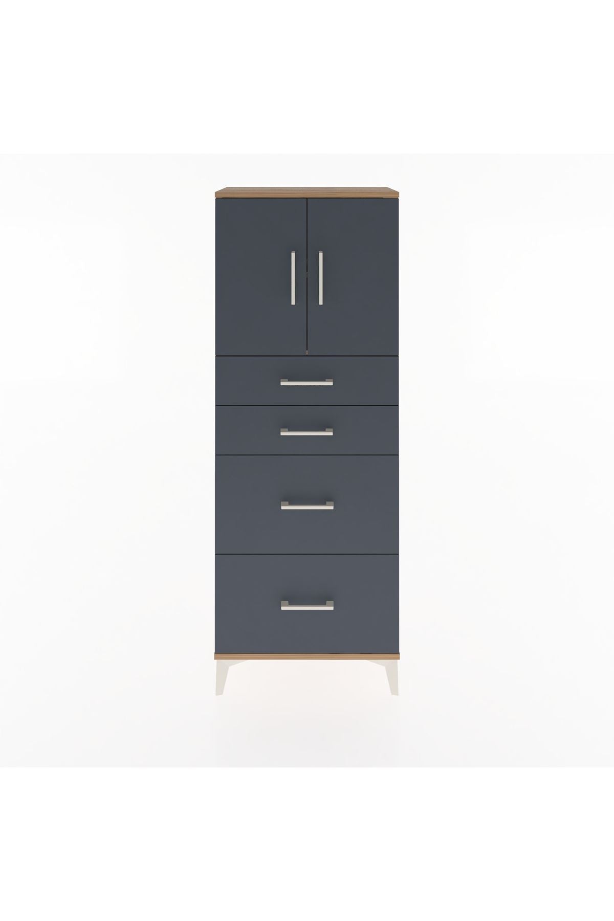 Arges Dolap 2 Raflı 4 Çekmeceli 2 Kapaklı 60x30x163 Çam-Antrasit