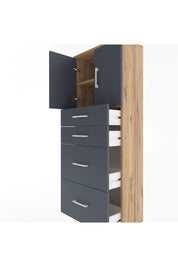 Arges Dolap 2 Raflı 4 Çekmeceli 2 Kapaklı 60x30x163 Çam-Antrasit