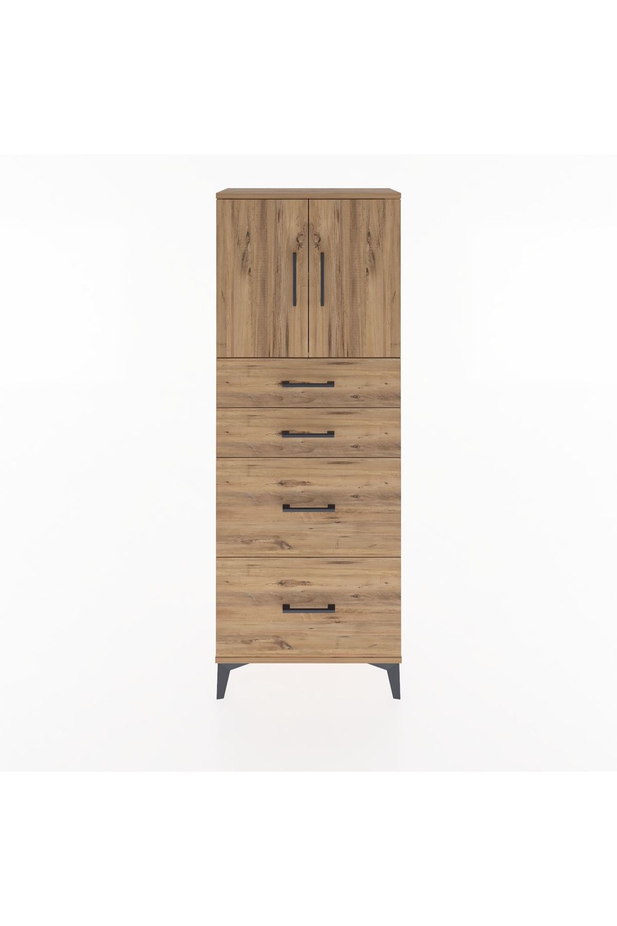 Arges Dolap 2 Raflı 4 Çekmeceli 2 Kapaklı 60x30x163 Çam-Çam